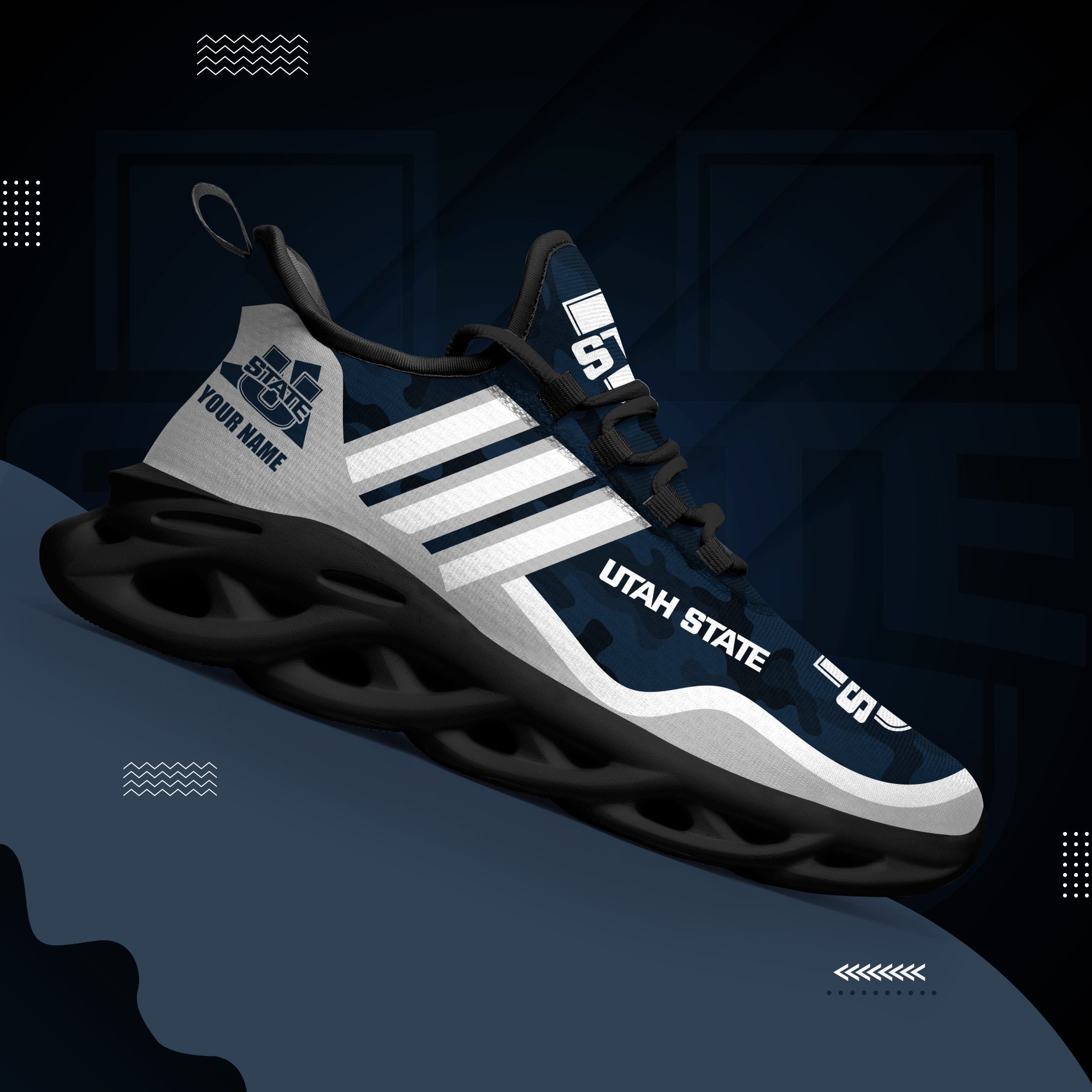 Utah State Aggies Black Max Soul Shoes 2026 Versions Custom Name 466