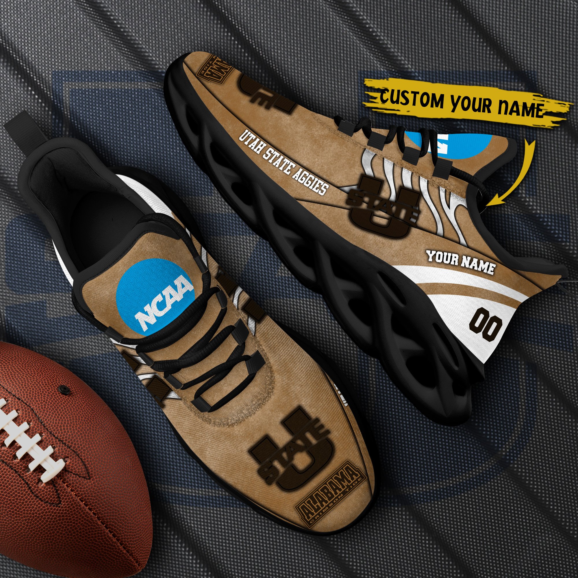 Utah State Aggies Black Max Soul Shoes 2026 Versions Custom Your Name And Number 312