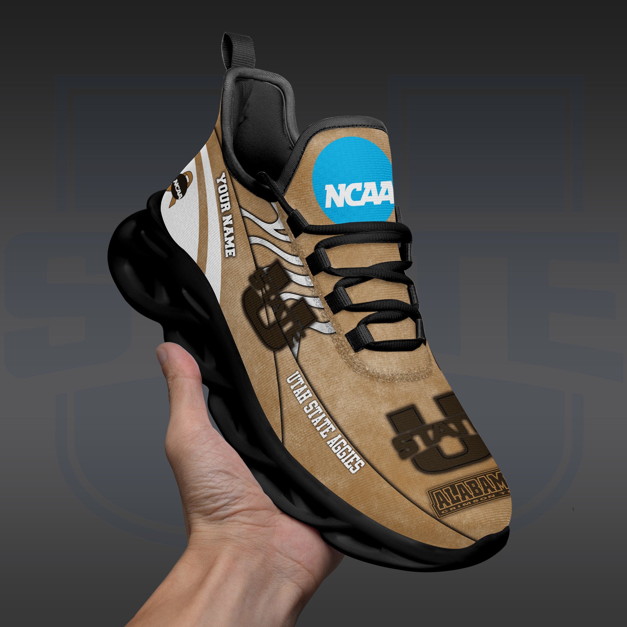 Utah State Aggies Black Max Soul Shoes 2026 Versions Custom Your Name And Number 312