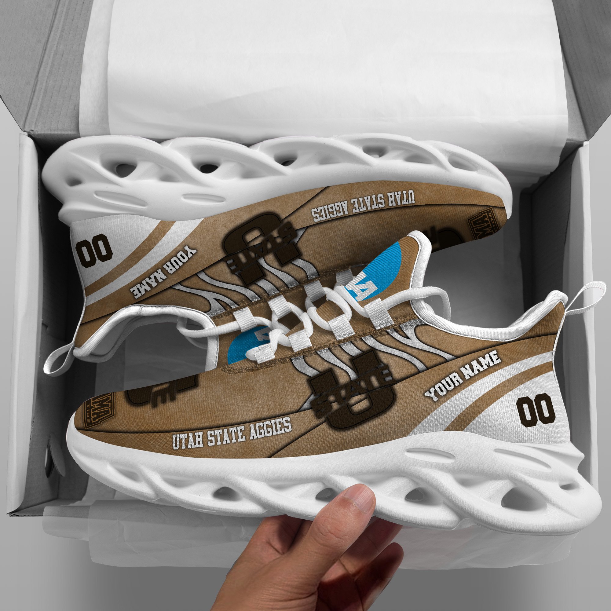 Utah State Aggies Black Max Soul Shoes 2026 Versions Custom Your Name And Number 312