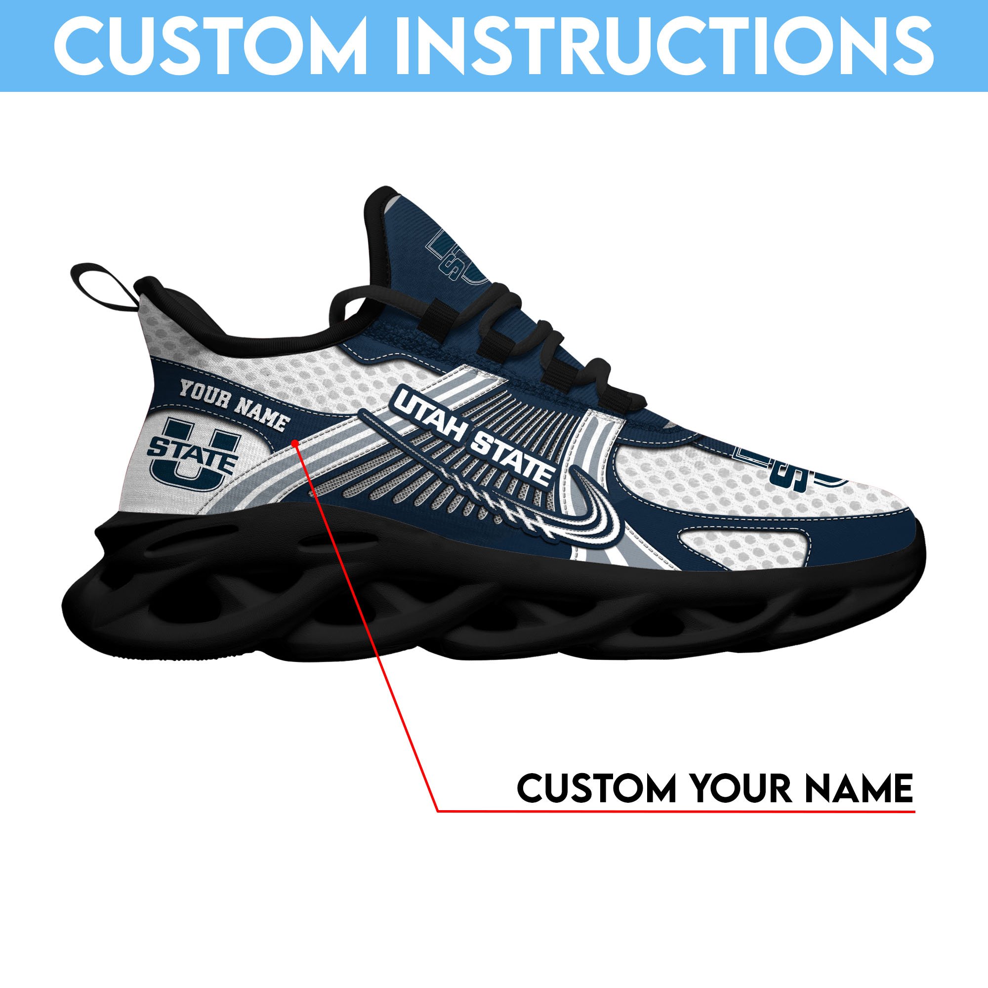 Utah State Aggies Clunky Sneakers Custom Your Name, Sport Sneakers, Sport Gifts For Fan, Gifts For Him