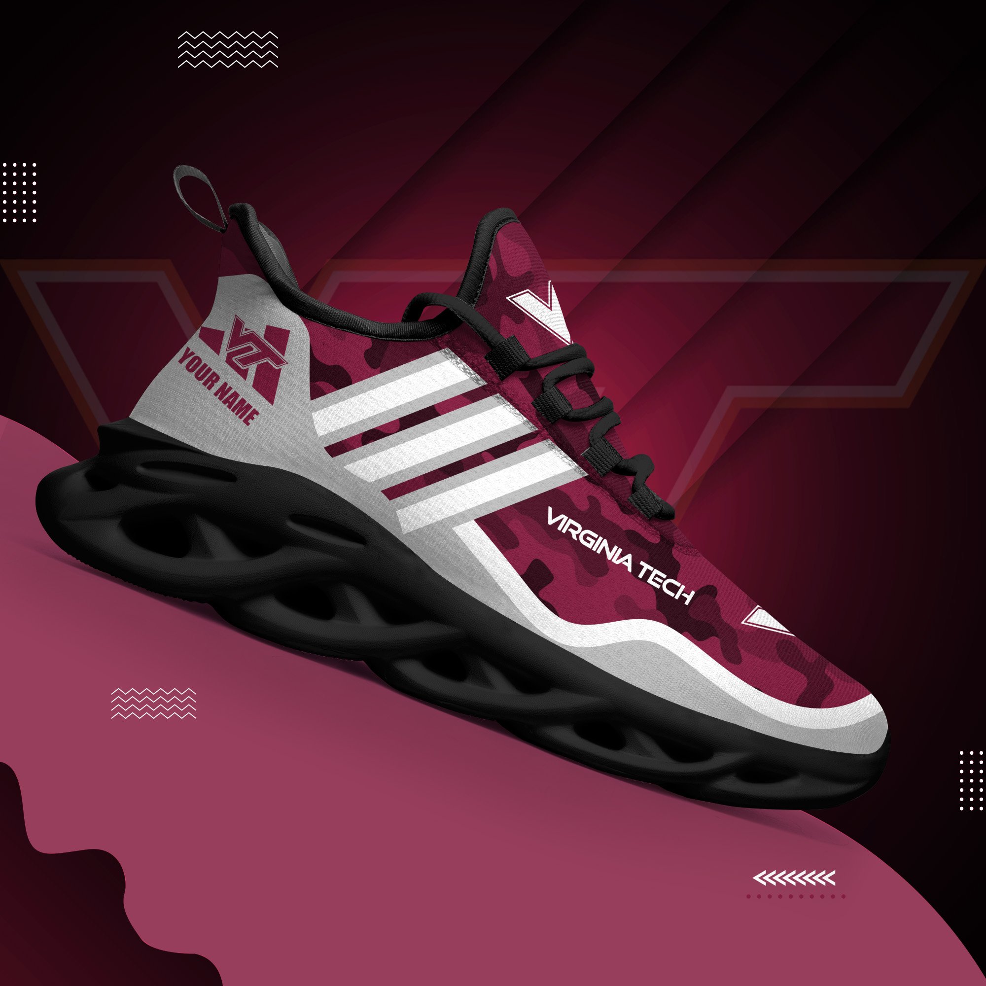 Virginia Tech Hokies Black Max Soul Shoes 2026 Versions Custom Name 466