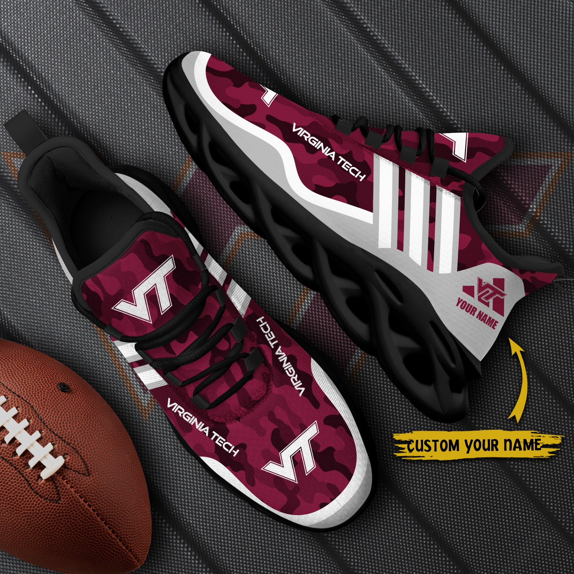 Virginia Tech Hokies Black Max Soul Shoes 2026 Versions Custom Name 466