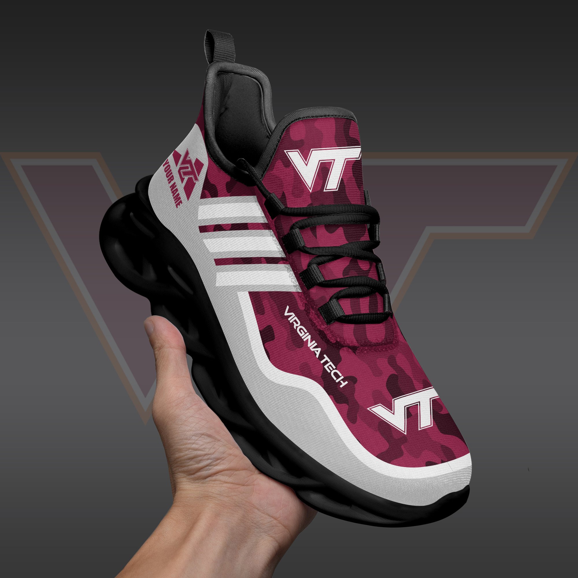 Virginia Tech Hokies Black Max Soul Shoes 2026 Versions Custom Name 466