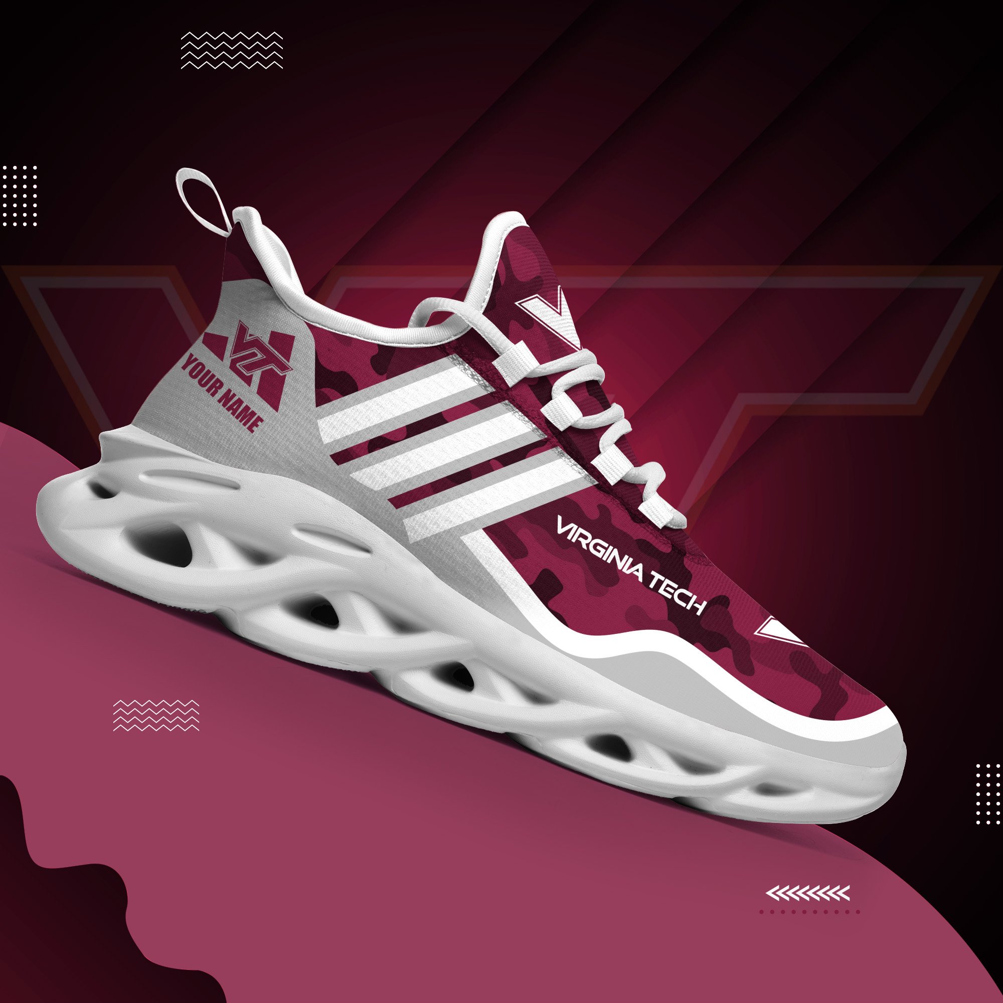 Virginia Tech Hokies Black Max Soul Shoes 2026 Versions Custom Name 466