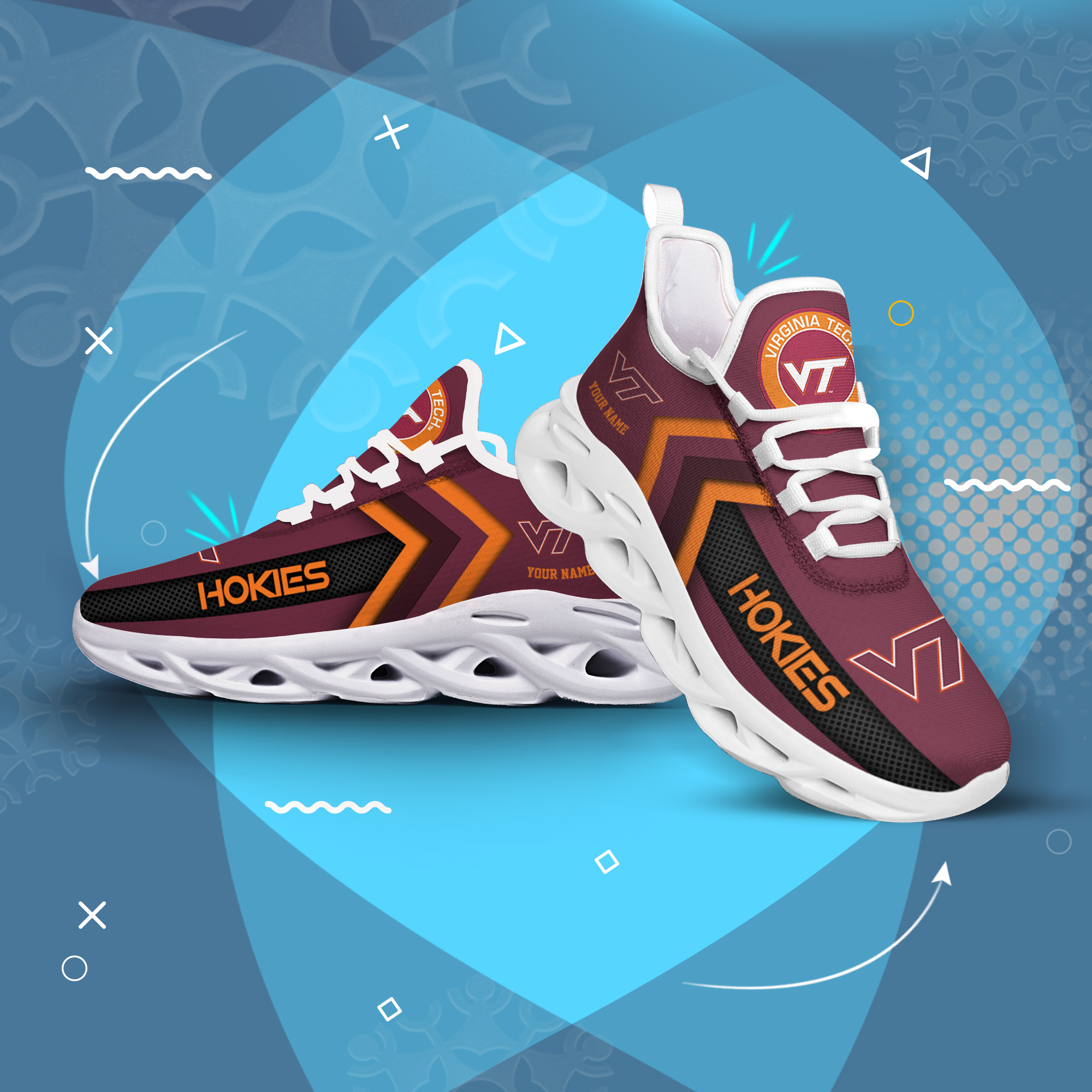 Virginia Tech Hokies Personalized Custom Name Max Soul Shoes DS003