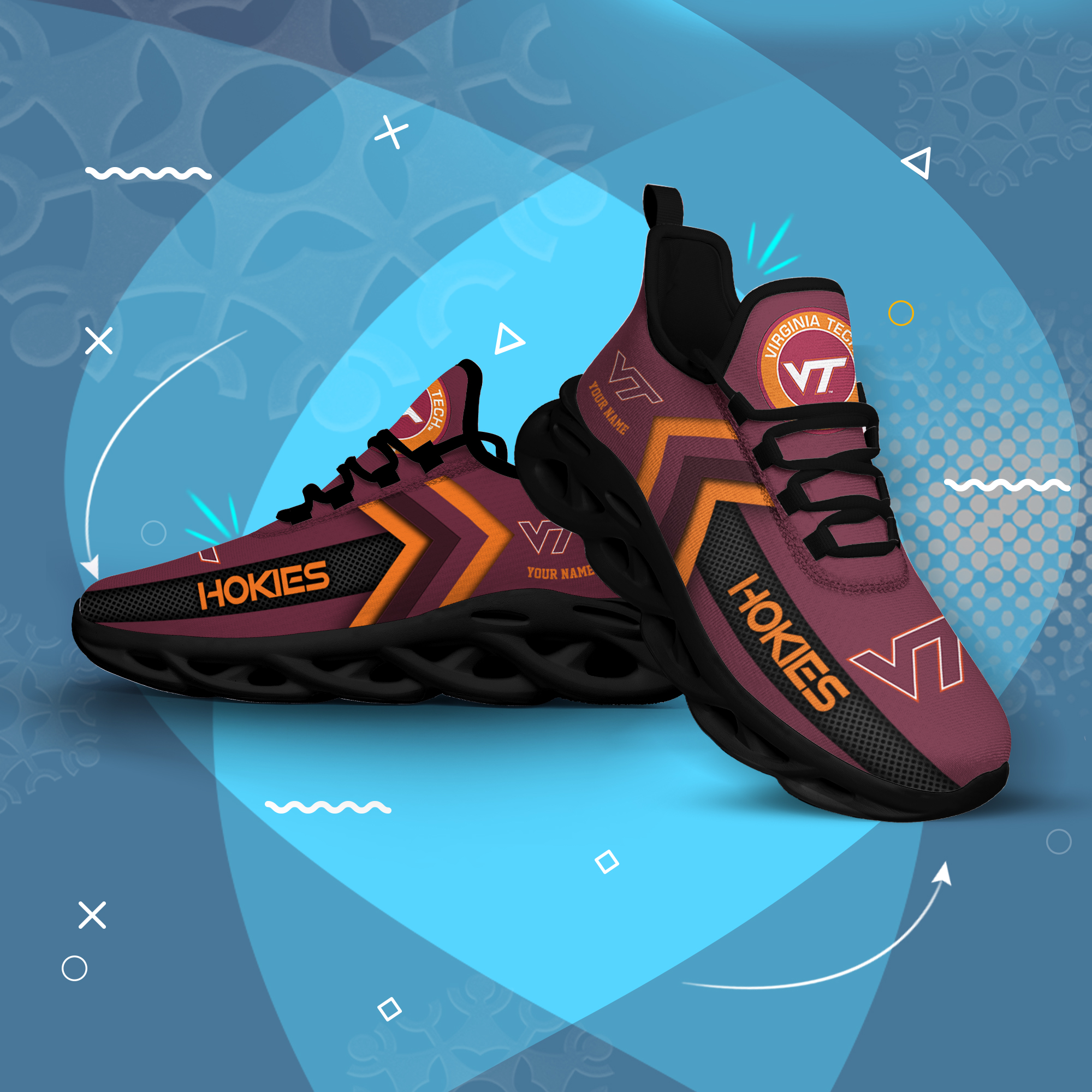 Virginia Tech Hokies Personalized Custom Name Max Soul Shoes DS003