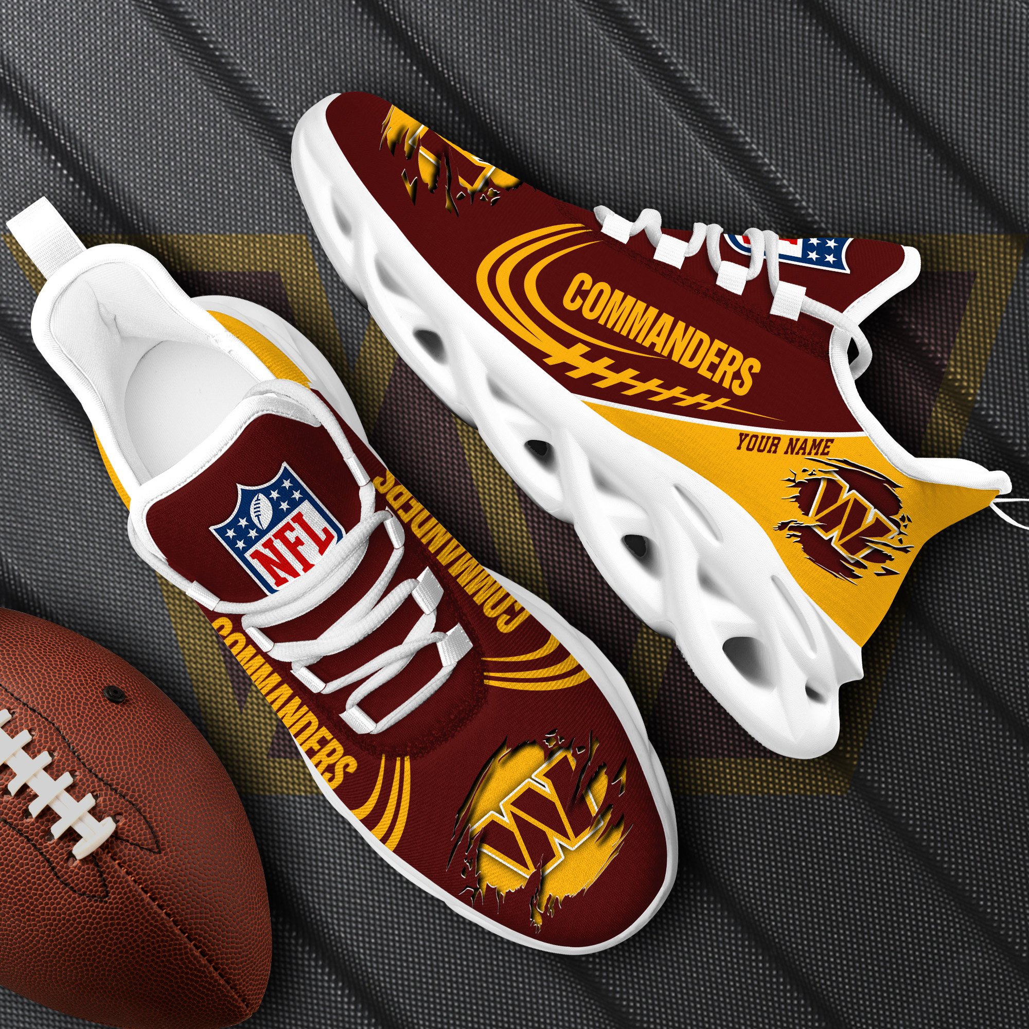 Washington Commanders Black Max Soul Shoes 2026 Versions Custom Name 003