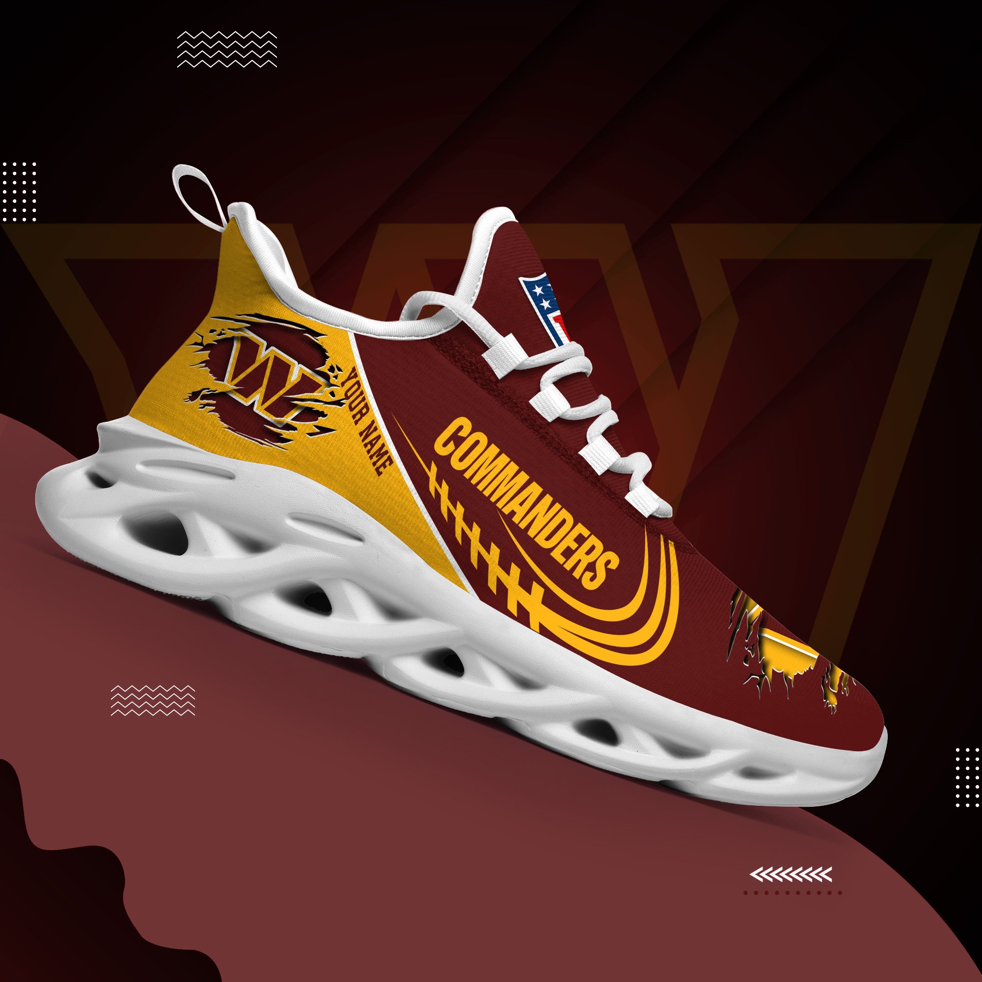 Washington Commanders Black Max Soul Shoes 2026 Versions Custom Name 003