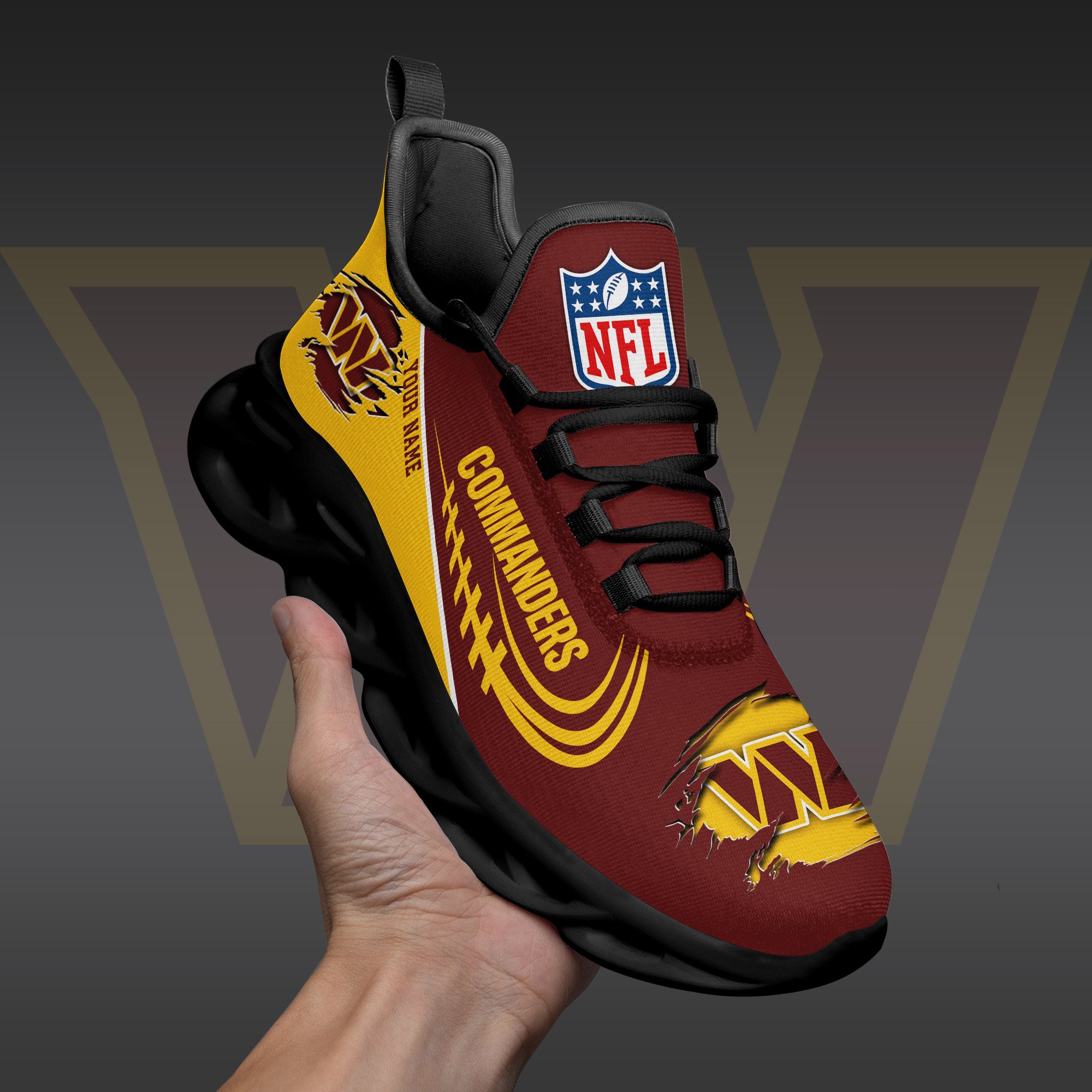Washington Commanders Black Max Soul Shoes 2026 Versions Custom Name 003