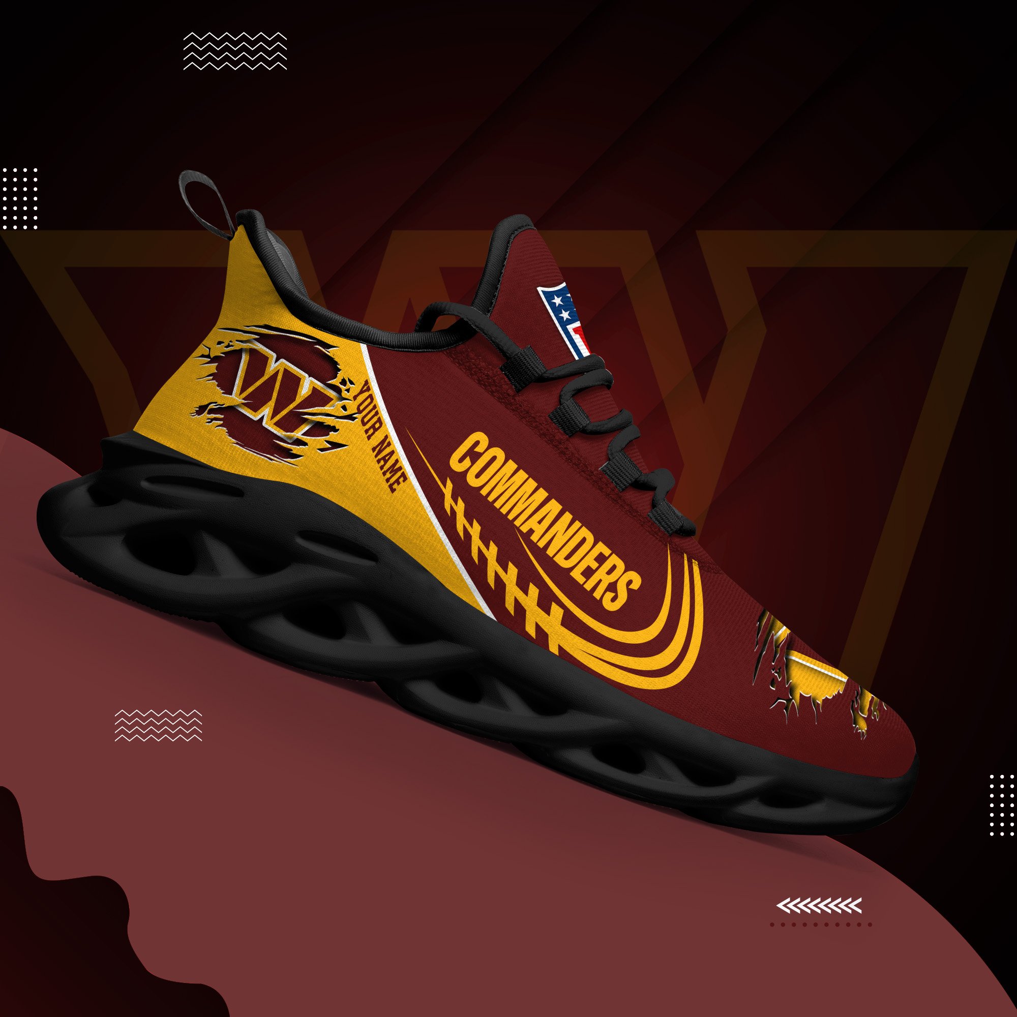 Washington Commanders Black Max Soul Shoes 2026 Versions Custom Name 003