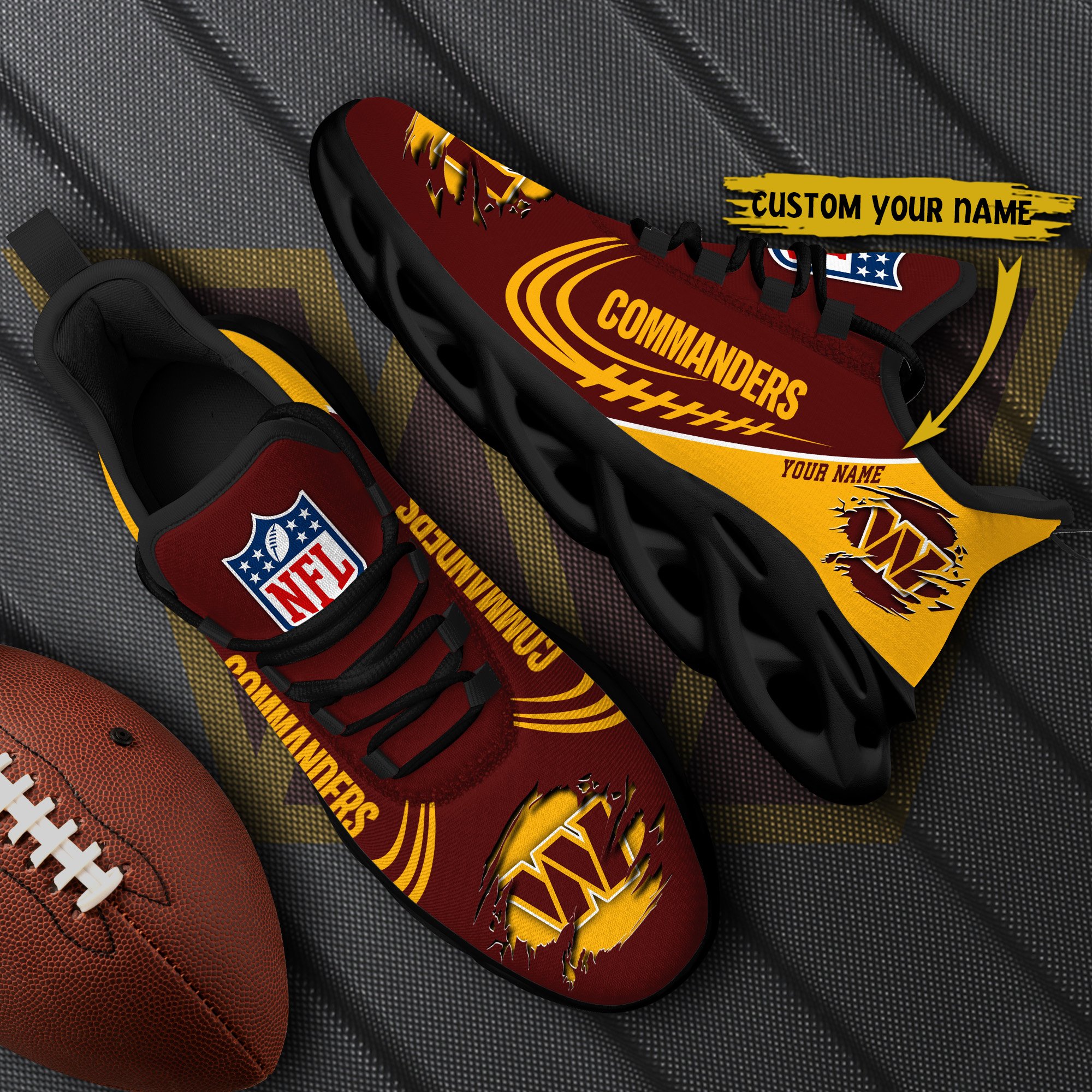 Washington Commanders Black Max Soul Shoes 2026 Versions Custom Name 003