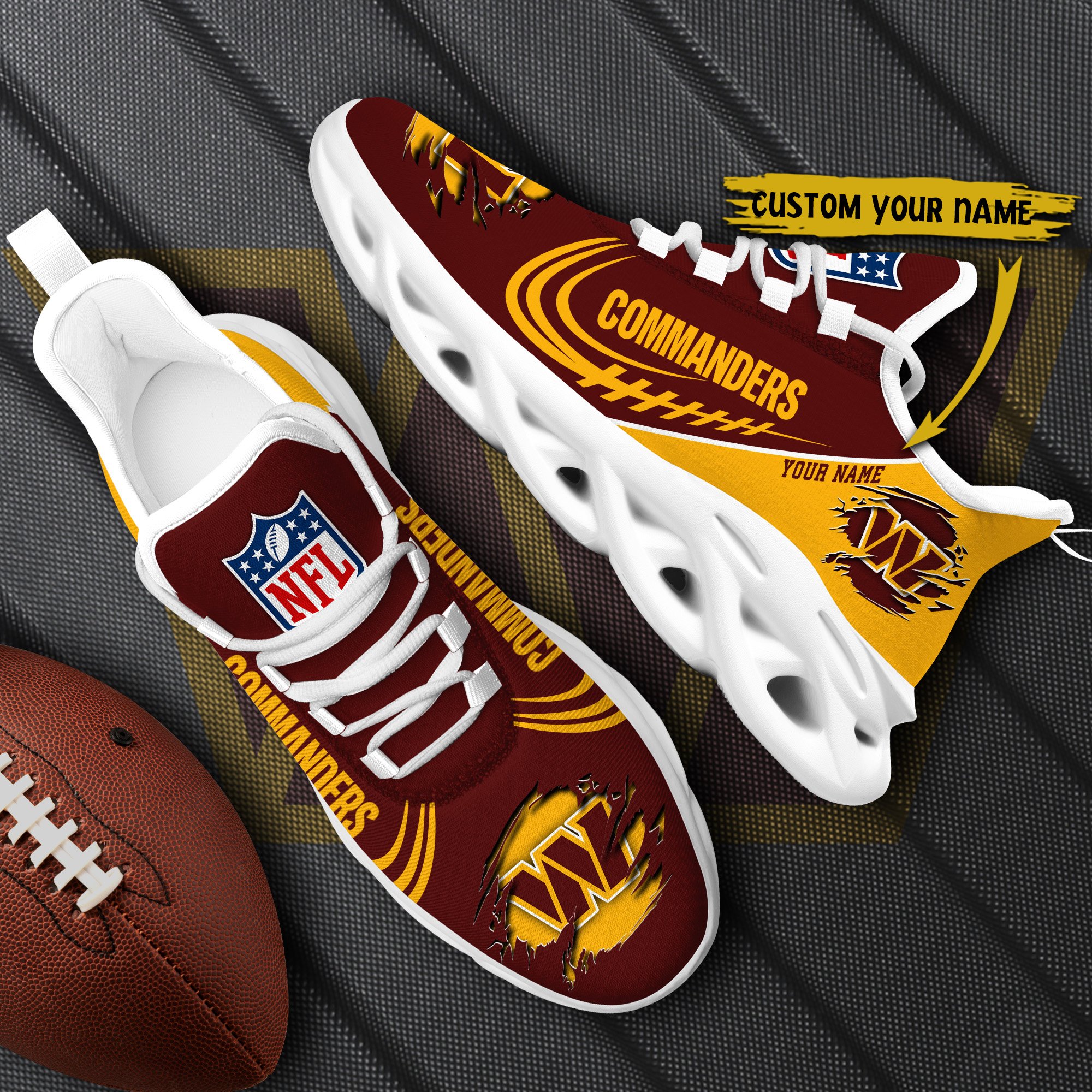 Washington Commanders Black Max Soul Shoes 2026 Versions Custom Name 003