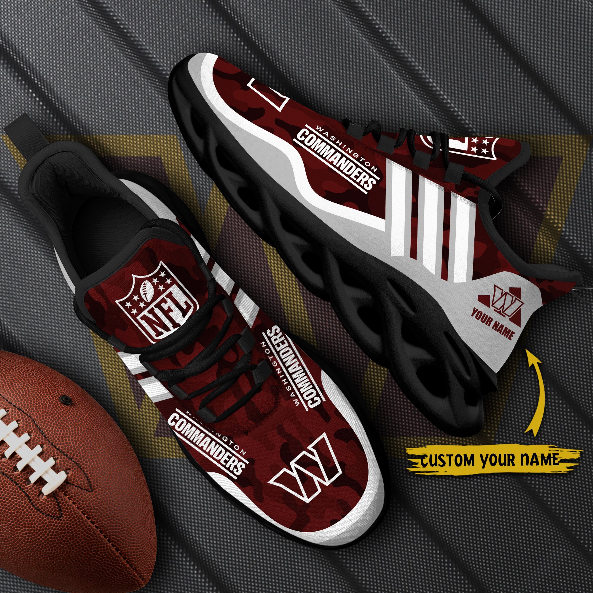Washington Commanders Black Max Soul Shoes 2026 Versions Custom Name 430
