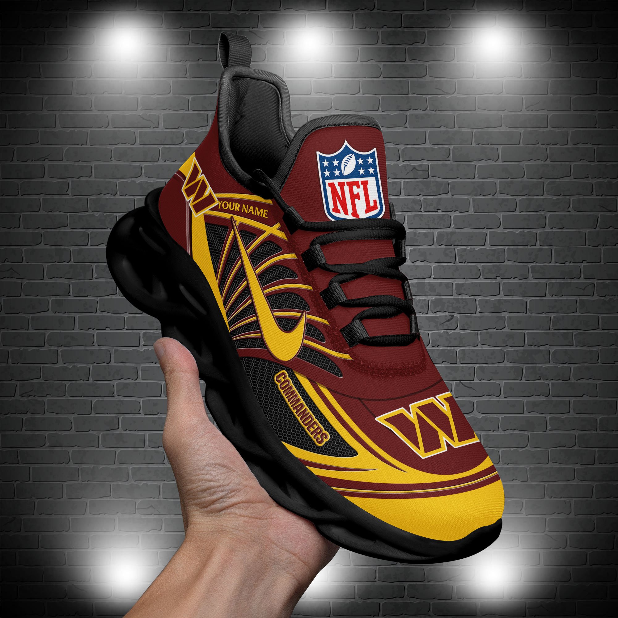 Washington Commanders Black Max Soul Shoes 2026 Versions Custom Name 898