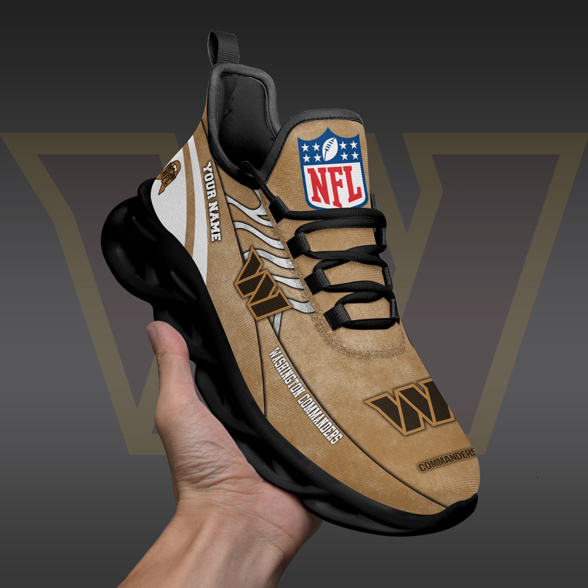 Washington Commanders Black Max Soul Shoes 2026 Versions Custom Your Name And Number 264
