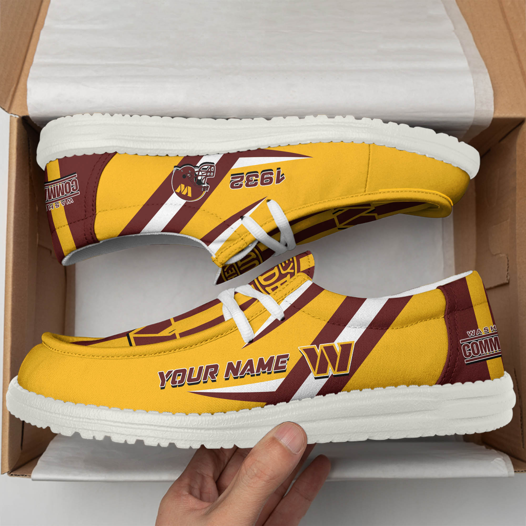 Washington Commanders Team White Canvas Loafer Shoes Personalized Your Name