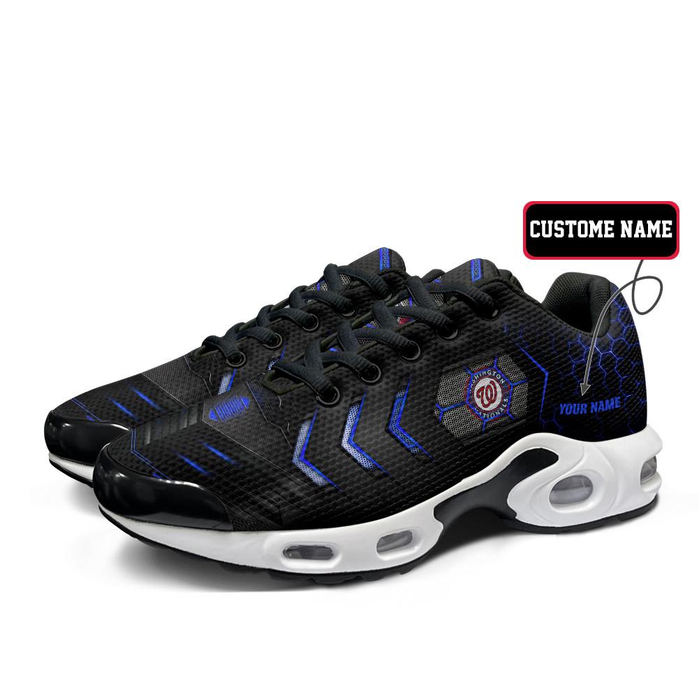 Washington Nationals Personalized Name Team Colors Arrow Line Beehive Pattern TN Air Max Shoes Air Cushion Sneakers