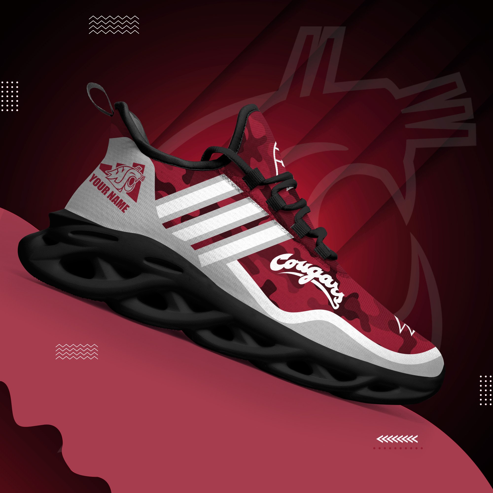 Washington State Cougars Black Max Soul Shoes 2026 Versions Custom Name 466