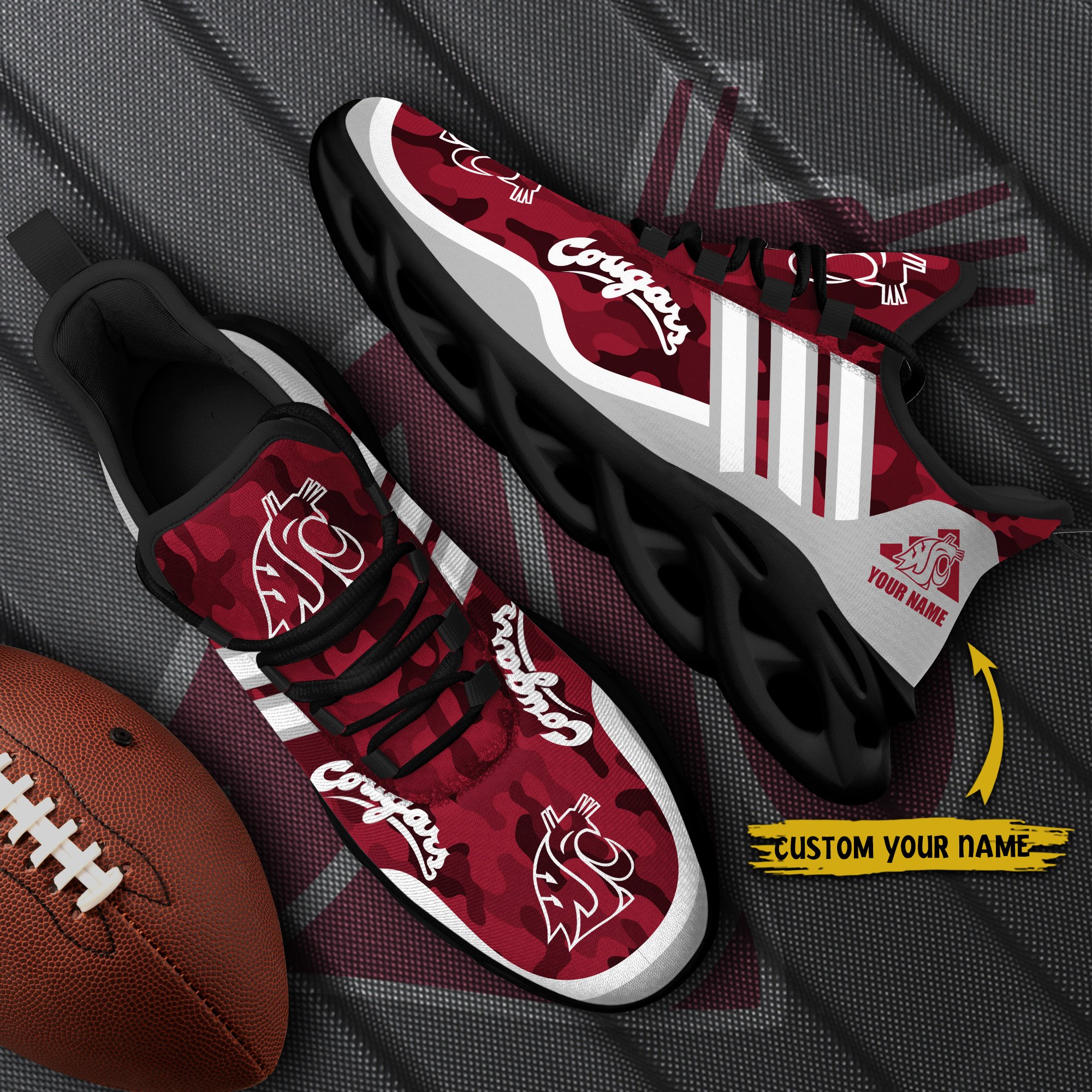 Washington State Cougars Black Max Soul Shoes 2026 Versions Custom Name 466