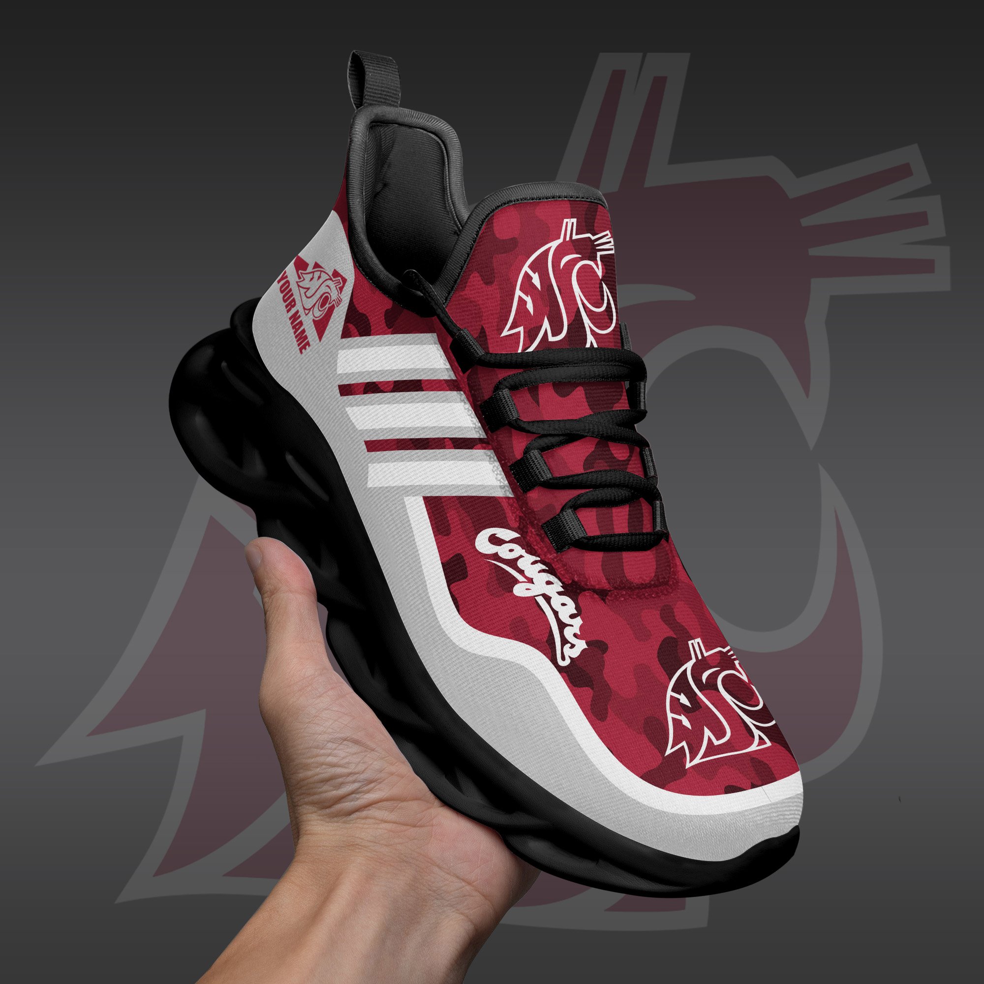 Washington State Cougars Black Max Soul Shoes 2026 Versions Custom Name 466
