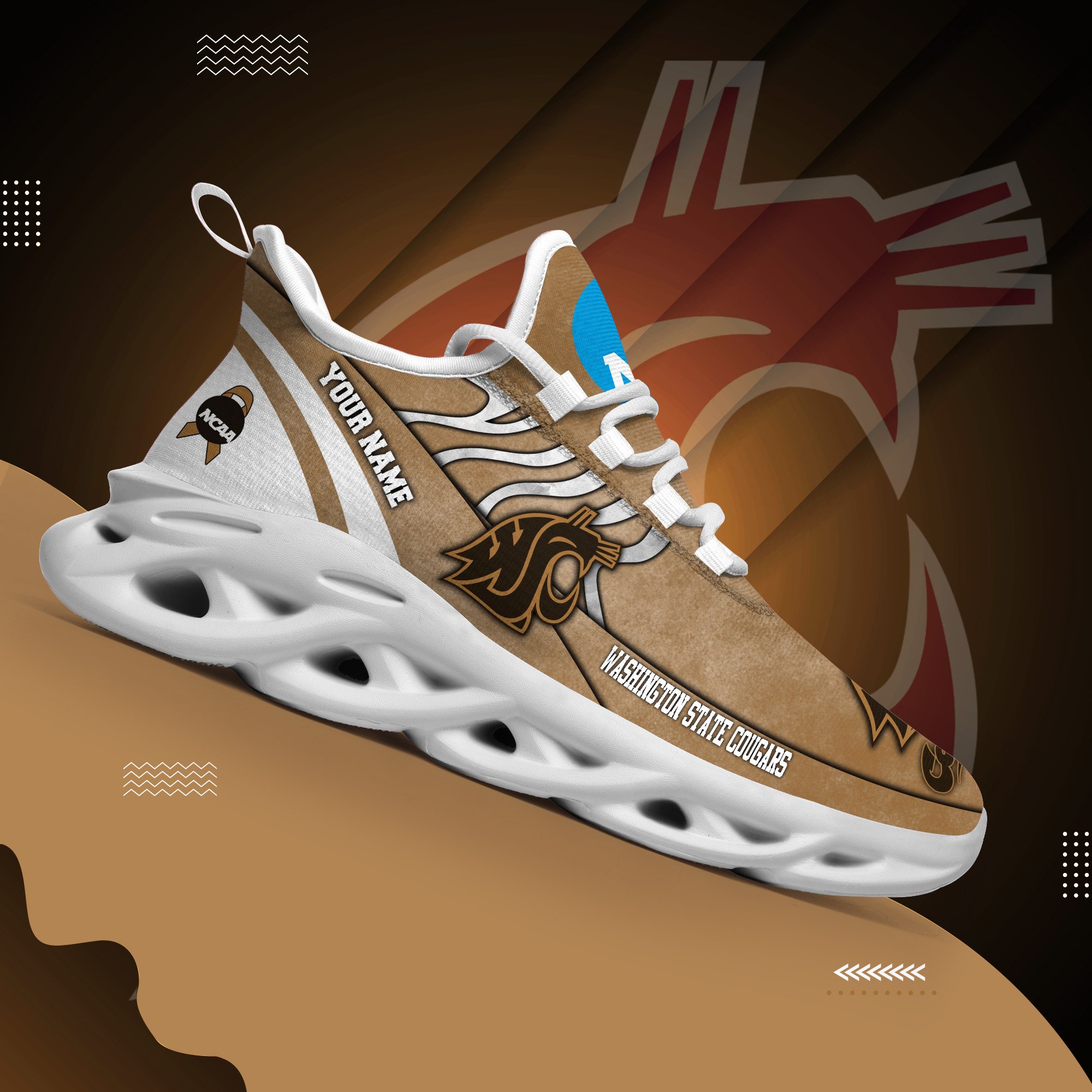 Washington State Cougars Black Max Soul Shoes 2026 Versions Custom Your Name And Number 312