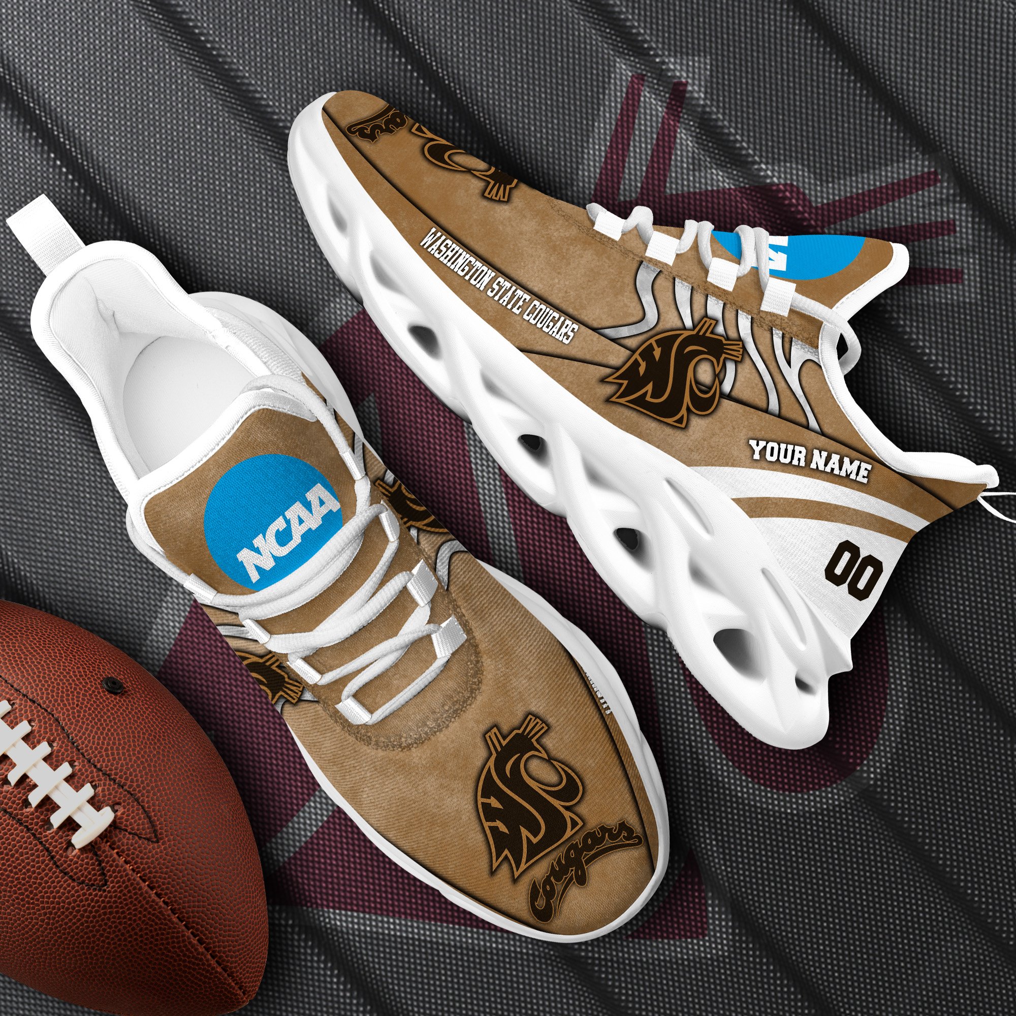 Washington State Cougars Black Max Soul Shoes 2026 Versions Custom Your Name And Number 312
