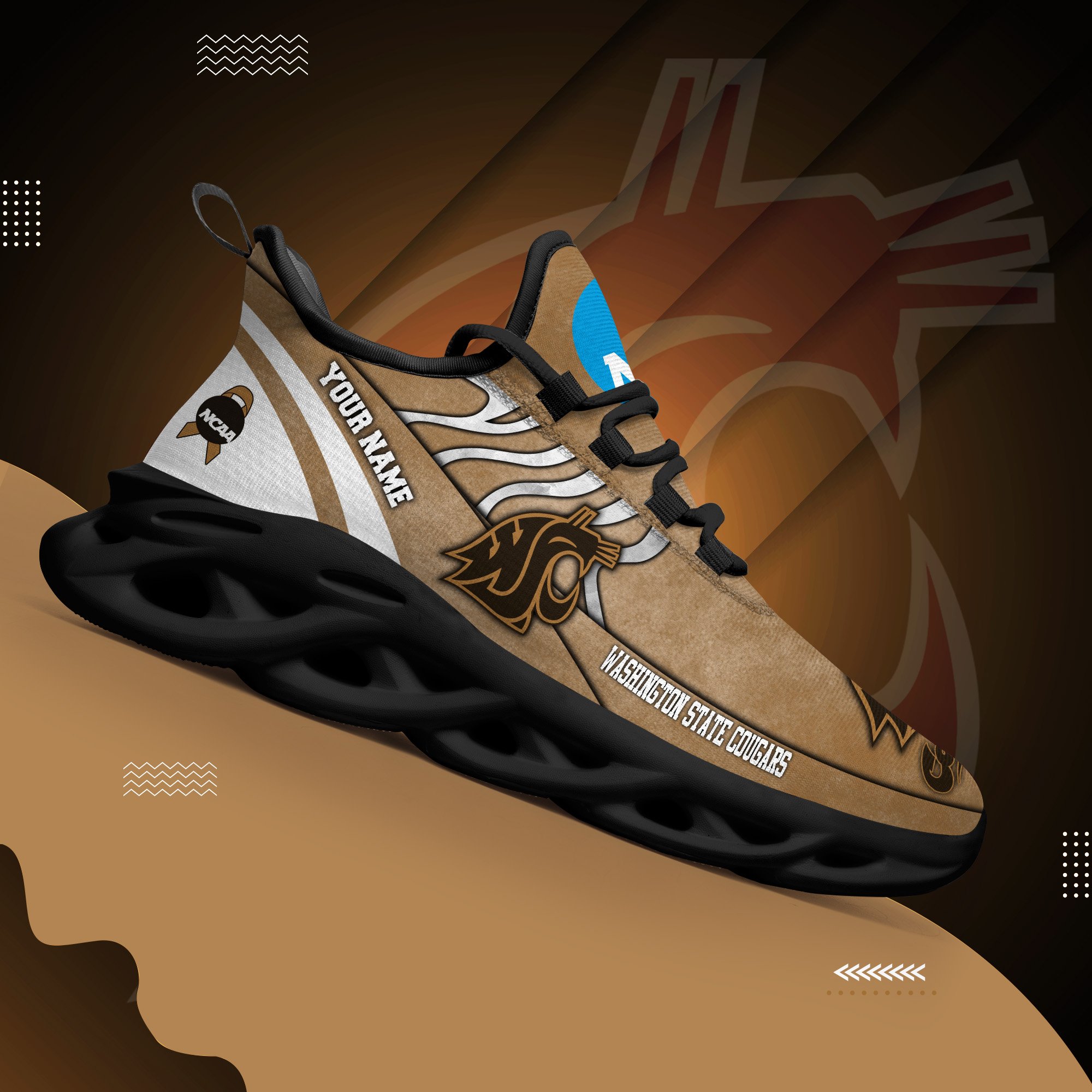 Washington State Cougars Black Max Soul Shoes 2026 Versions Custom Your Name And Number 312