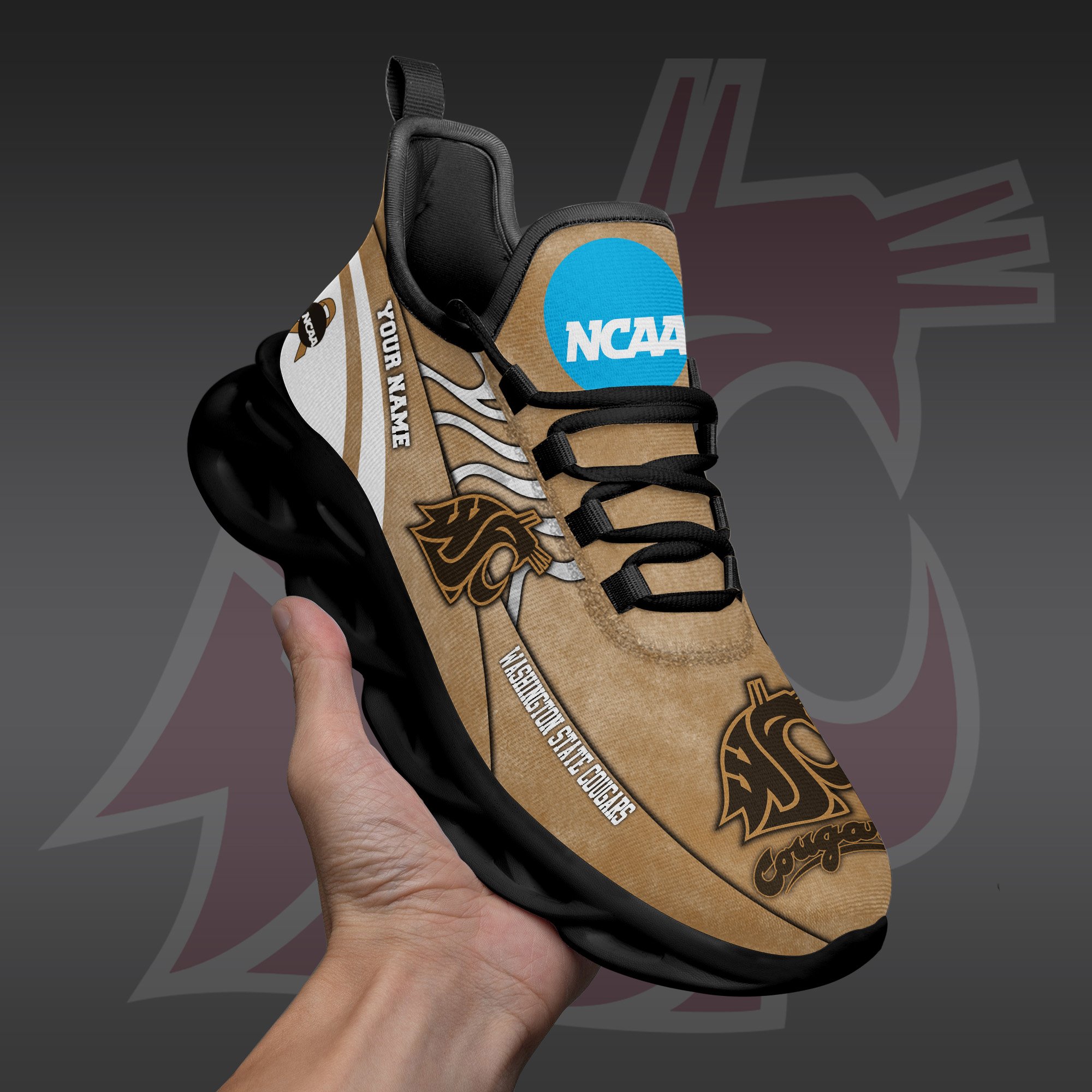 Washington State Cougars Black Max Soul Shoes 2026 Versions Custom Your Name And Number 312