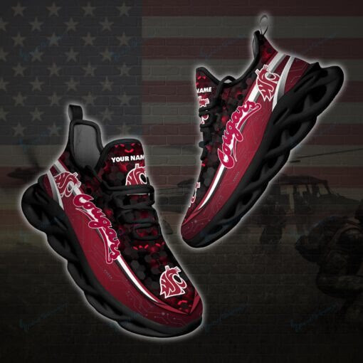 Washington State Cougars Personalized Max Soul YZ Running Sneakers 111