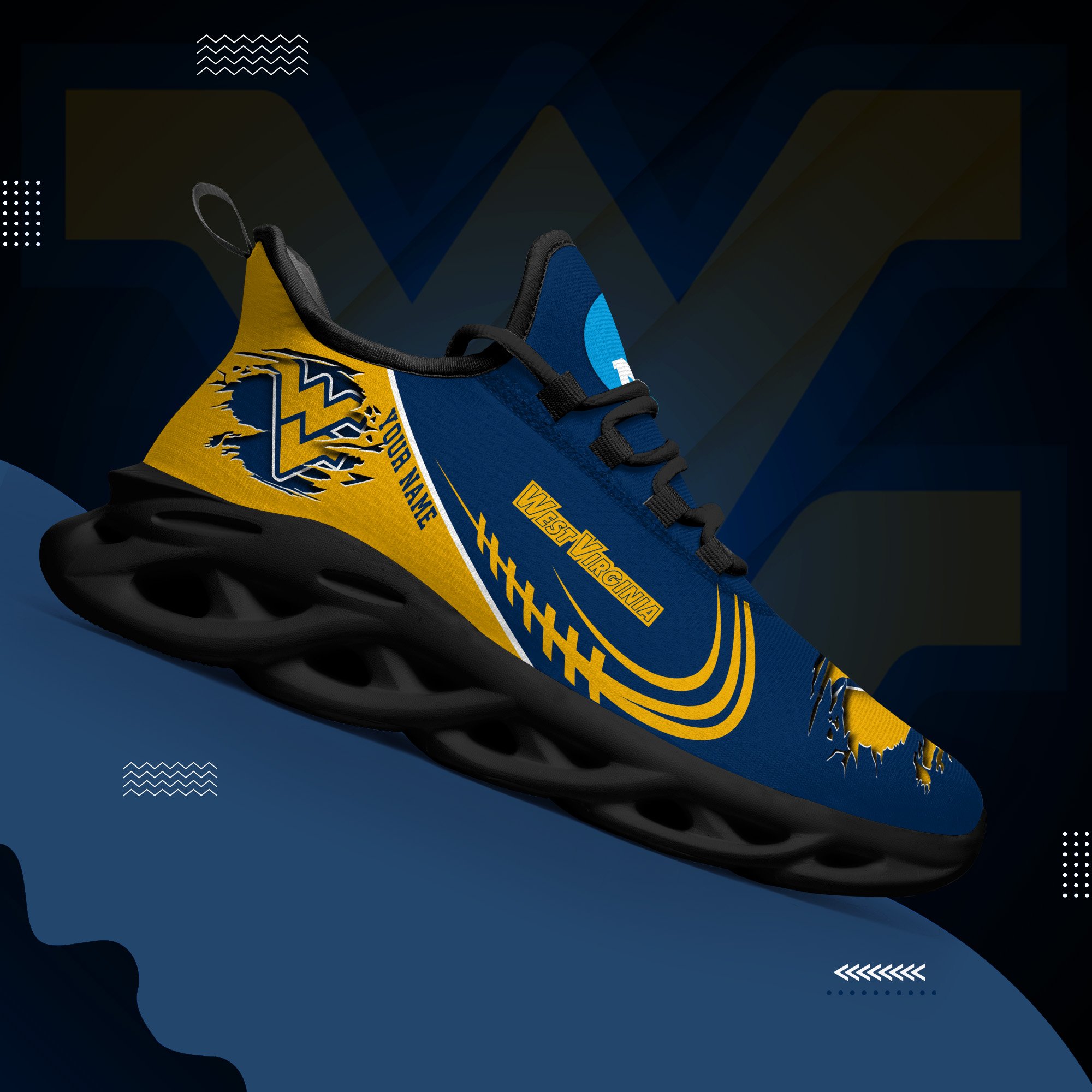 West Virginia Mountaineers Black Max Soul Shoes 2026 Versions Custom Name 016