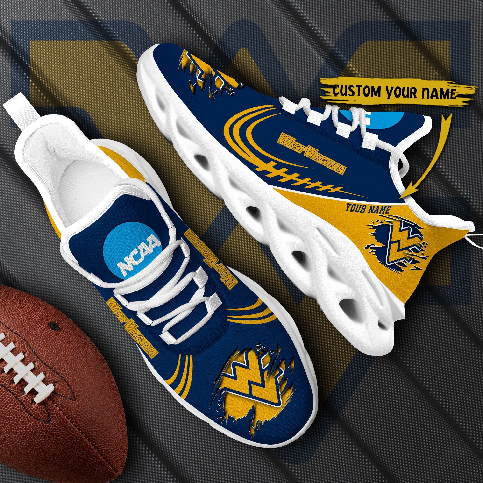 West Virginia Mountaineers Black Max Soul Shoes 2026 Versions Custom Name 016