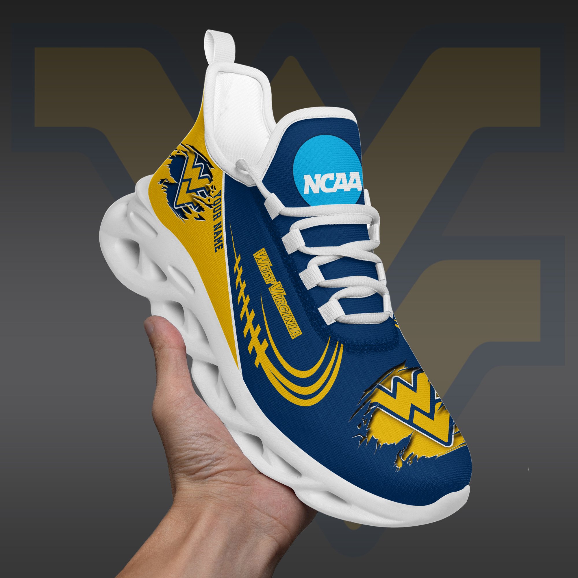 West Virginia Mountaineers Black Max Soul Shoes 2026 Versions Custom Name 016