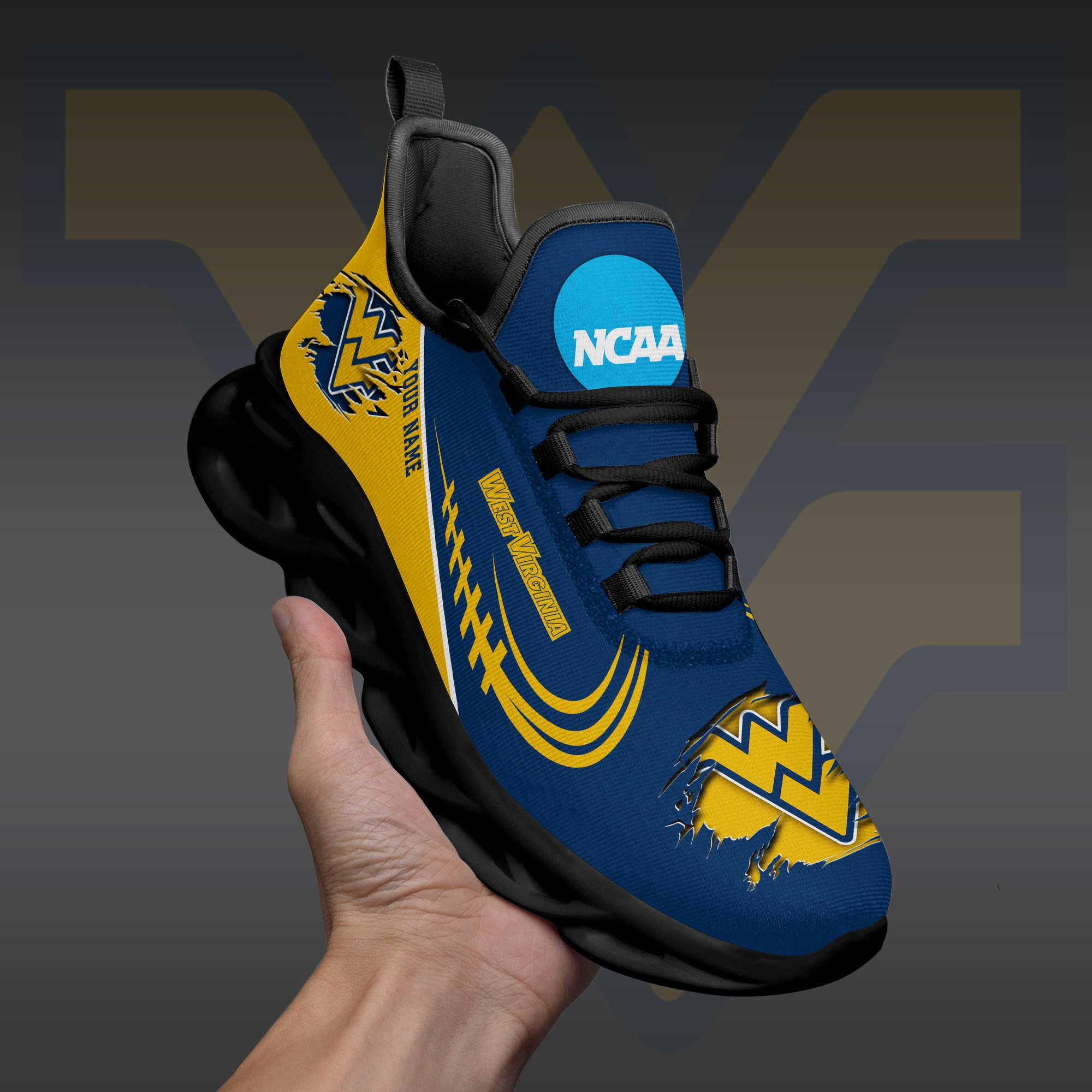 West Virginia Mountaineers Black Max Soul Shoes 2026 Versions Custom Name 016