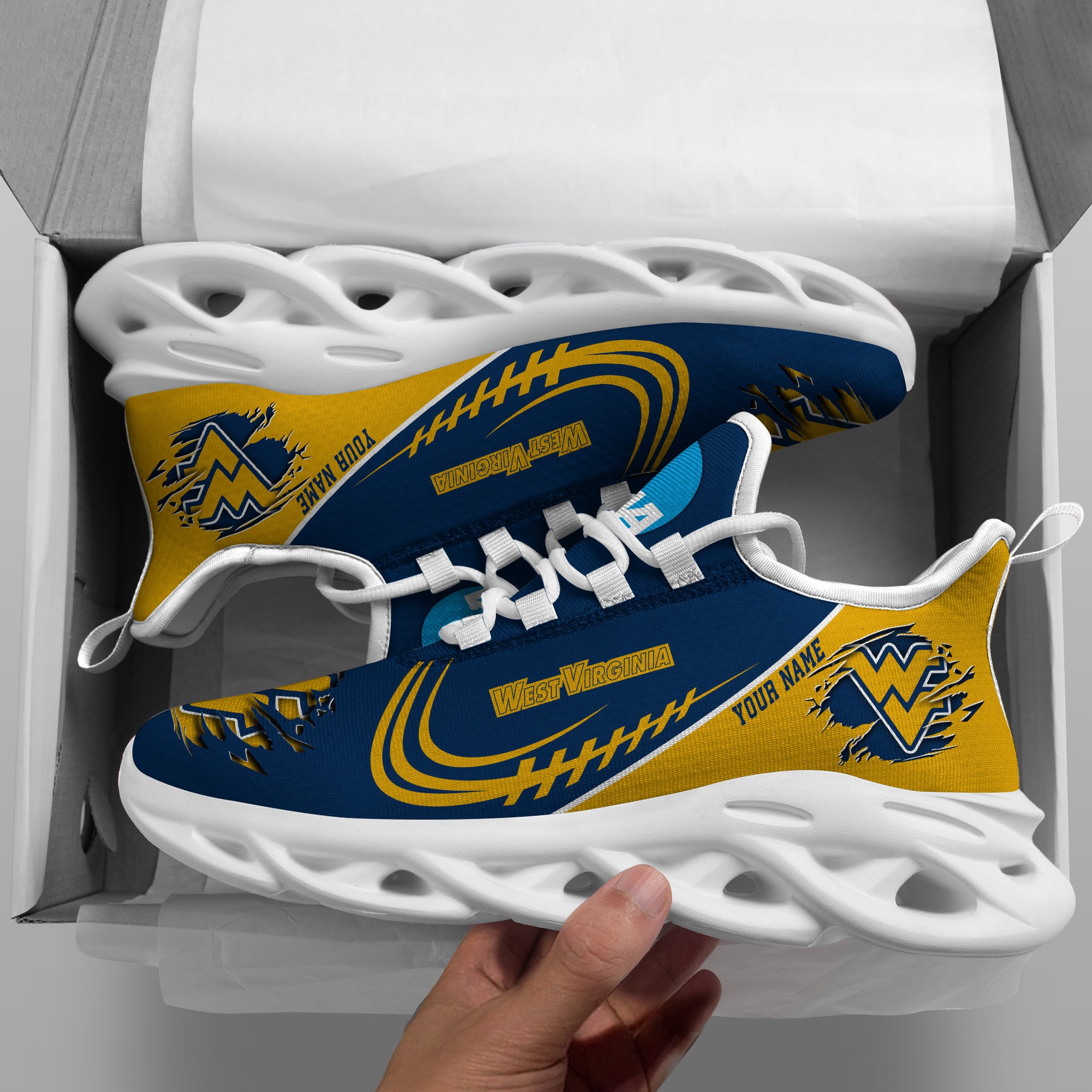 West Virginia Mountaineers Black Max Soul Shoes 2026 Versions Custom Name 016