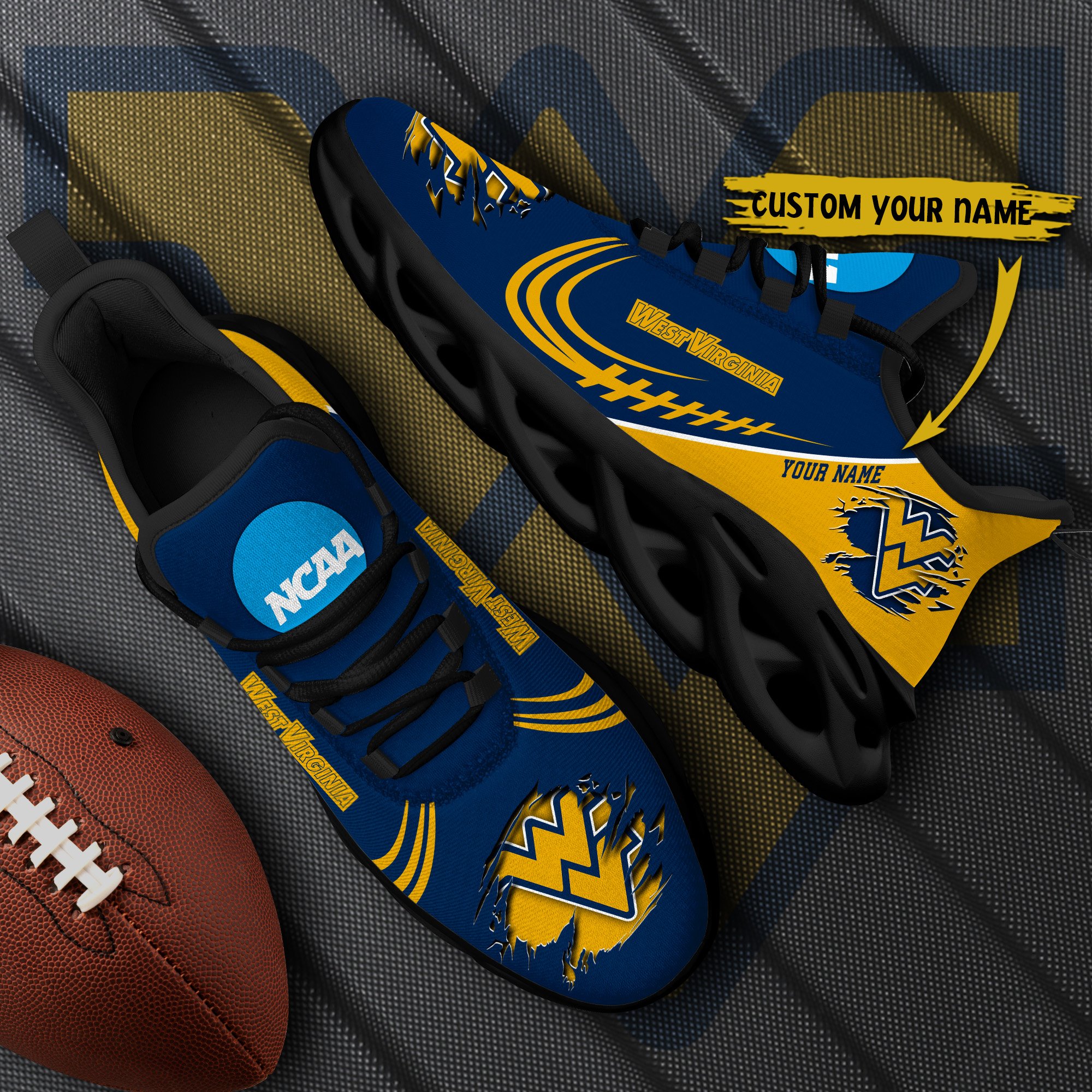 West Virginia Mountaineers Black Max Soul Shoes 2026 Versions Custom Name 016