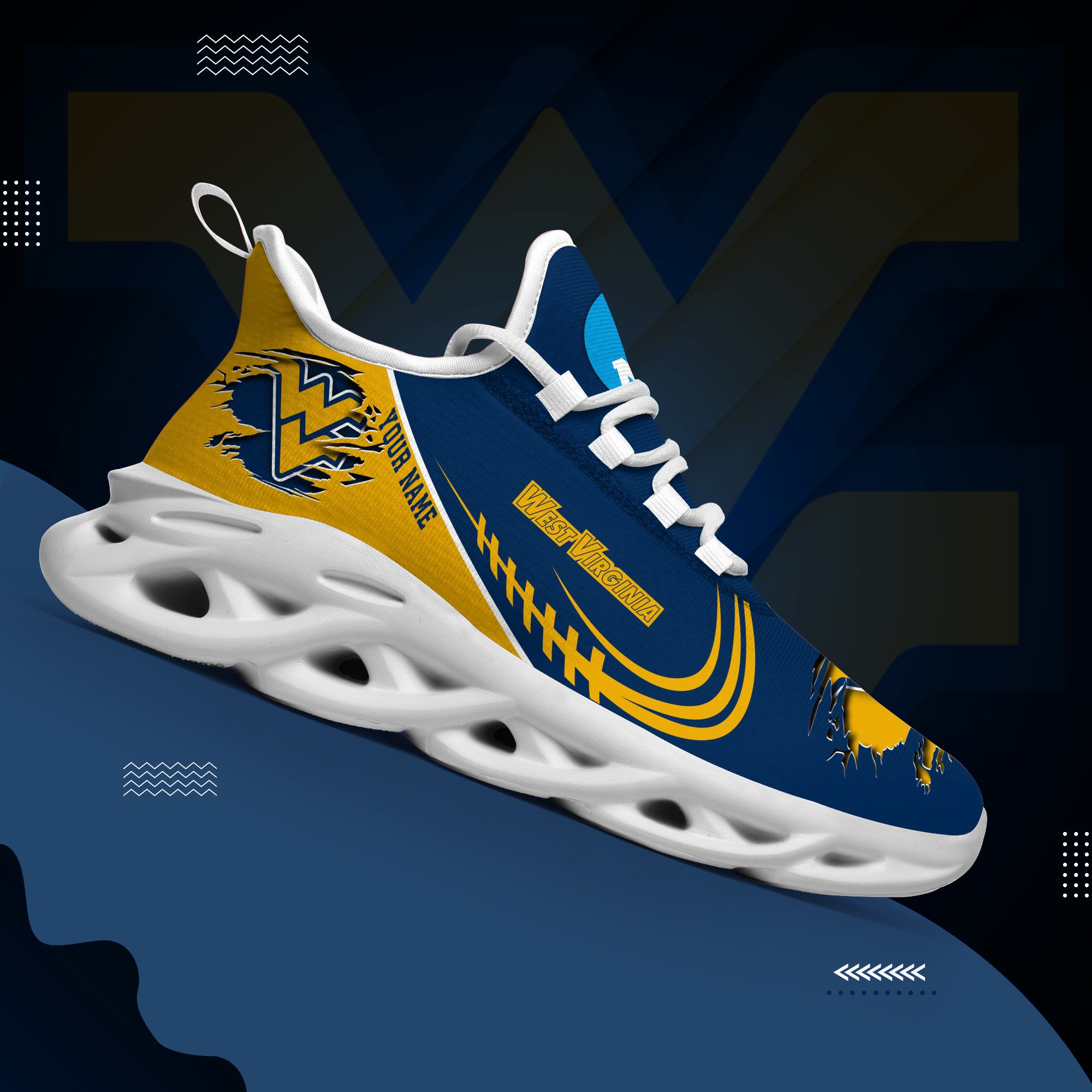 West Virginia Mountaineers Black Max Soul Shoes 2026 Versions Custom Name 016