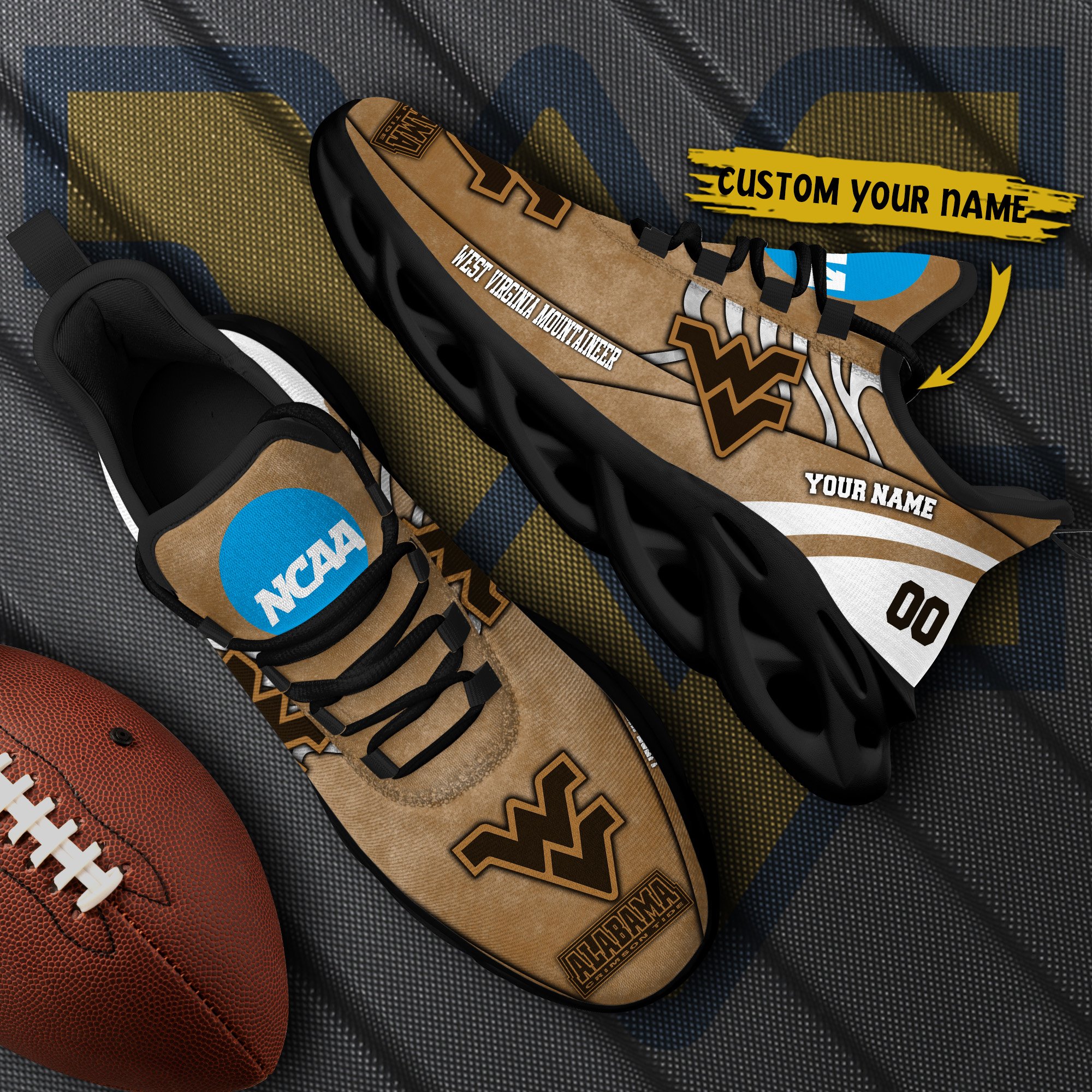 West Virginia Mountaineers Black Max Soul Shoes 2026 Versions Custom Your Name And Number 312