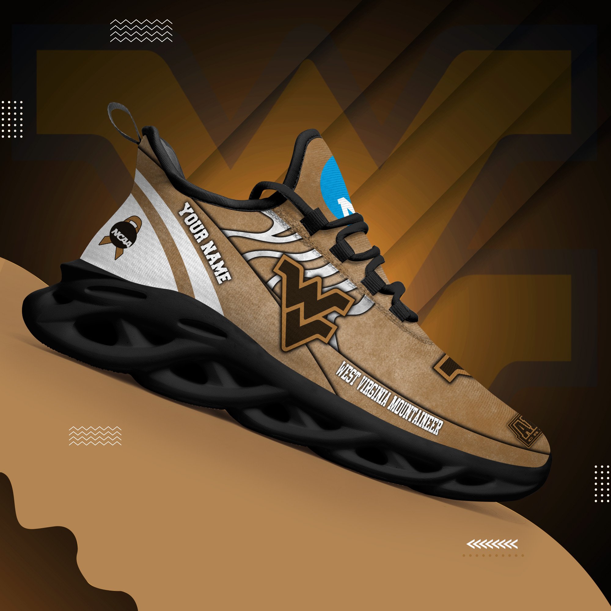 West Virginia Mountaineers Black Max Soul Shoes 2026 Versions Custom Your Name And Number 312