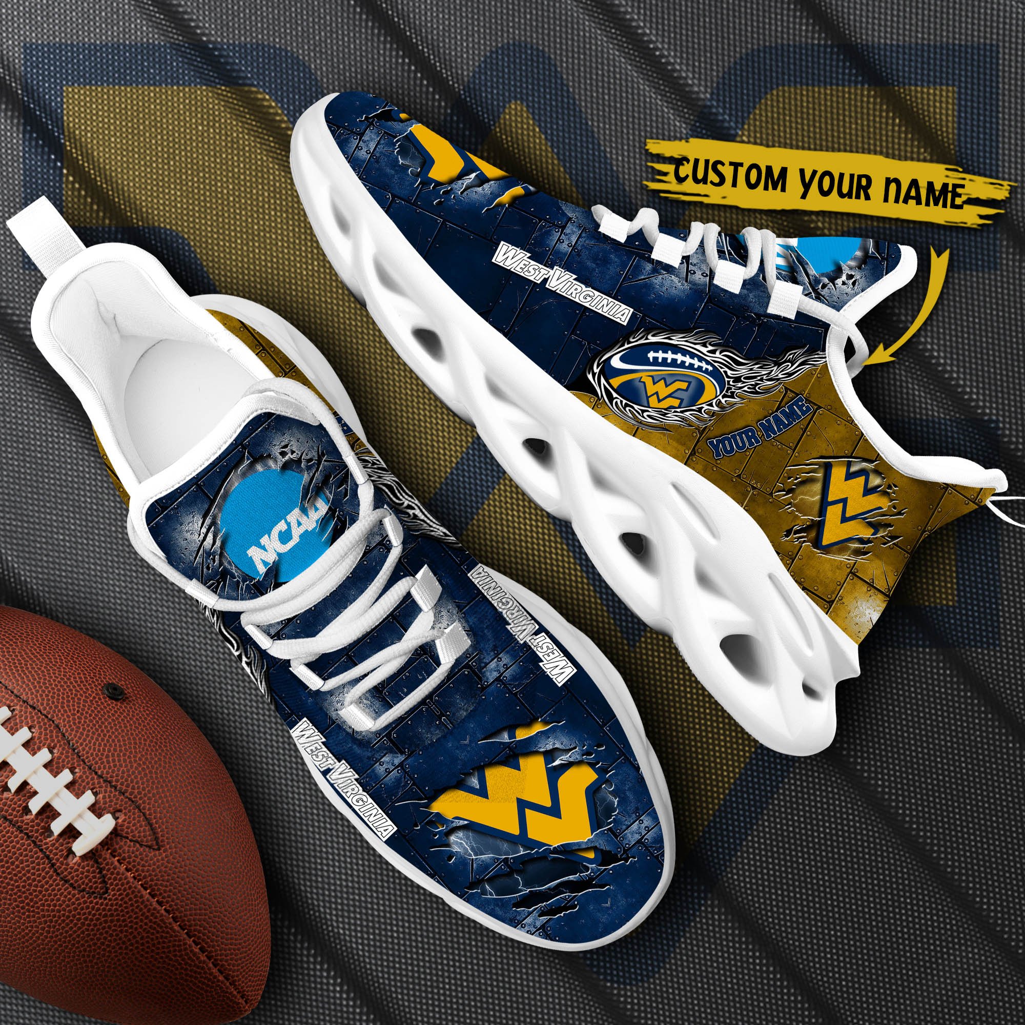 West Virginia Mountaineers Black Max Soul Shoes 2026 Versions, White Max Soul Shoes Custom Your Name PH879