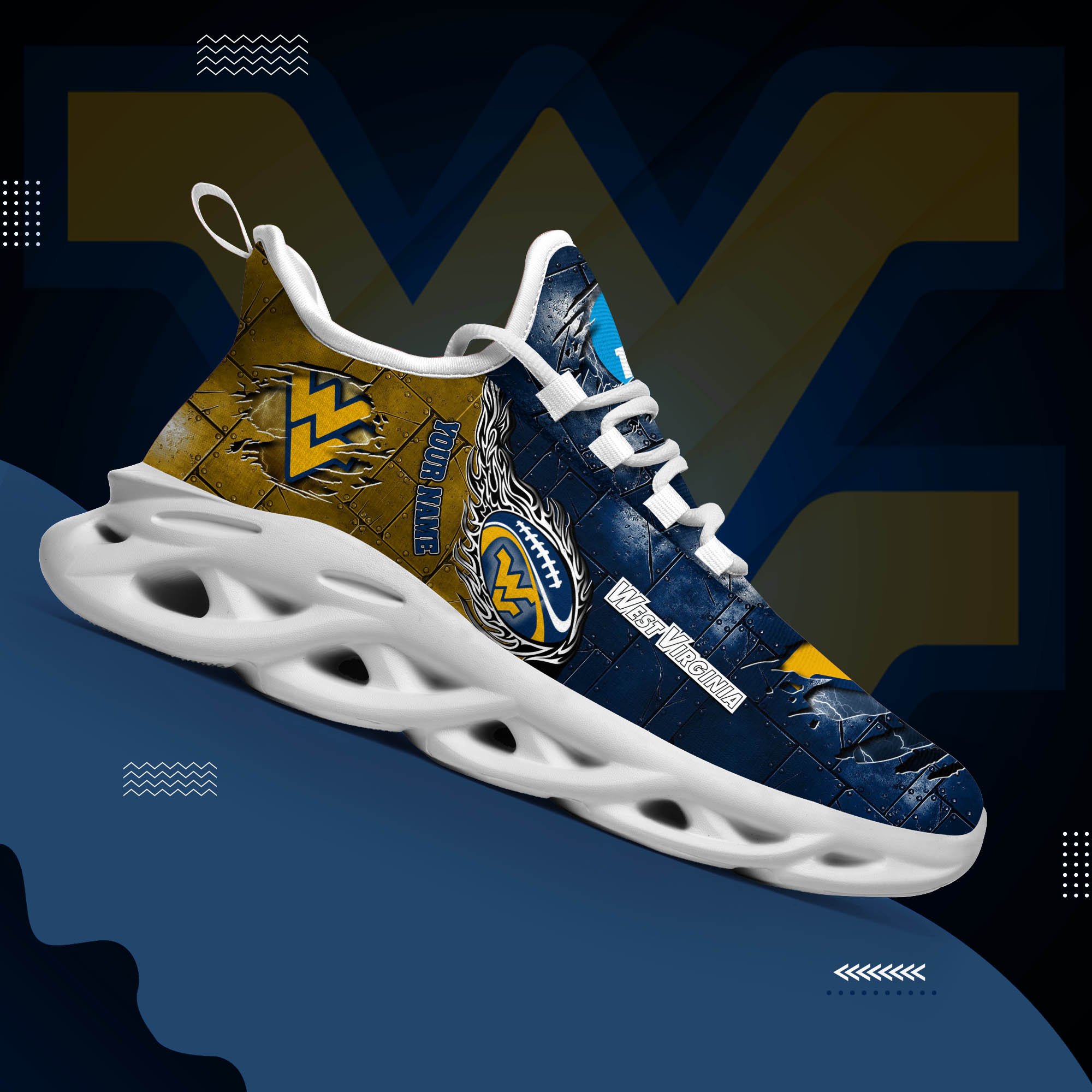West Virginia Mountaineers Black Max Soul Shoes 2026 Versions, White Max Soul Shoes Custom Your Name PH879