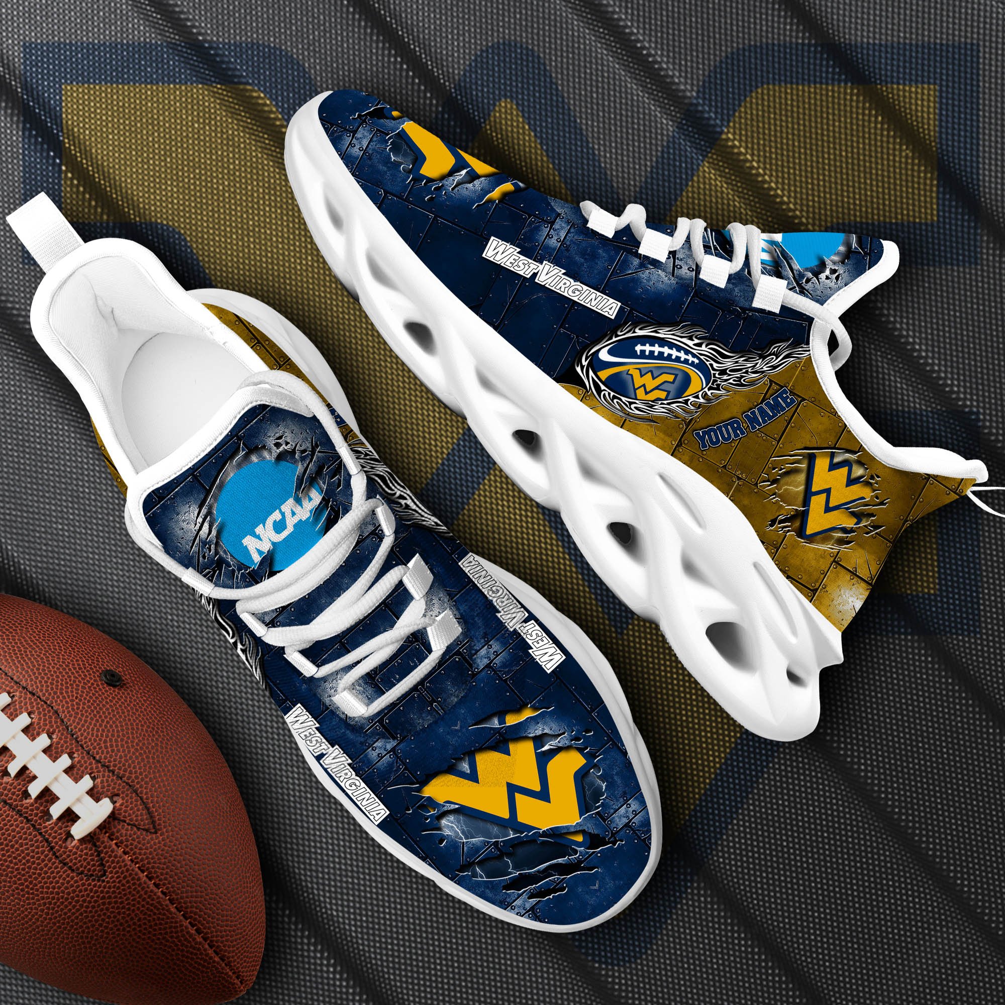 West Virginia Mountaineers Black Max Soul Shoes 2026 Versions, White Max Soul Shoes Custom Your Name PH879