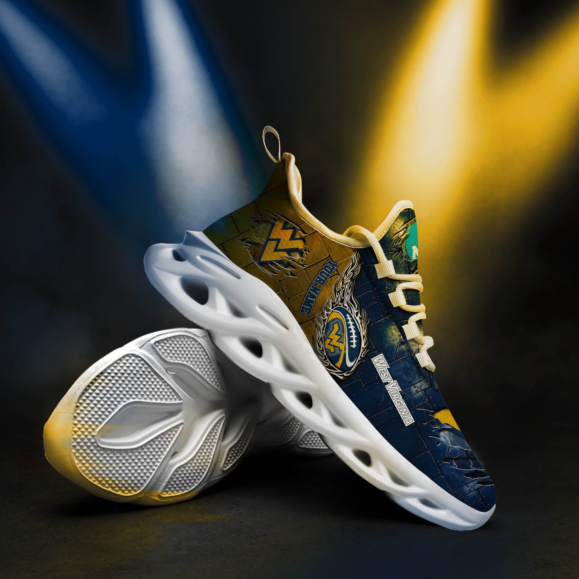 West Virginia Mountaineers Black Max Soul Shoes 2026 Versions, White Max Soul Shoes Custom Your Name PH879