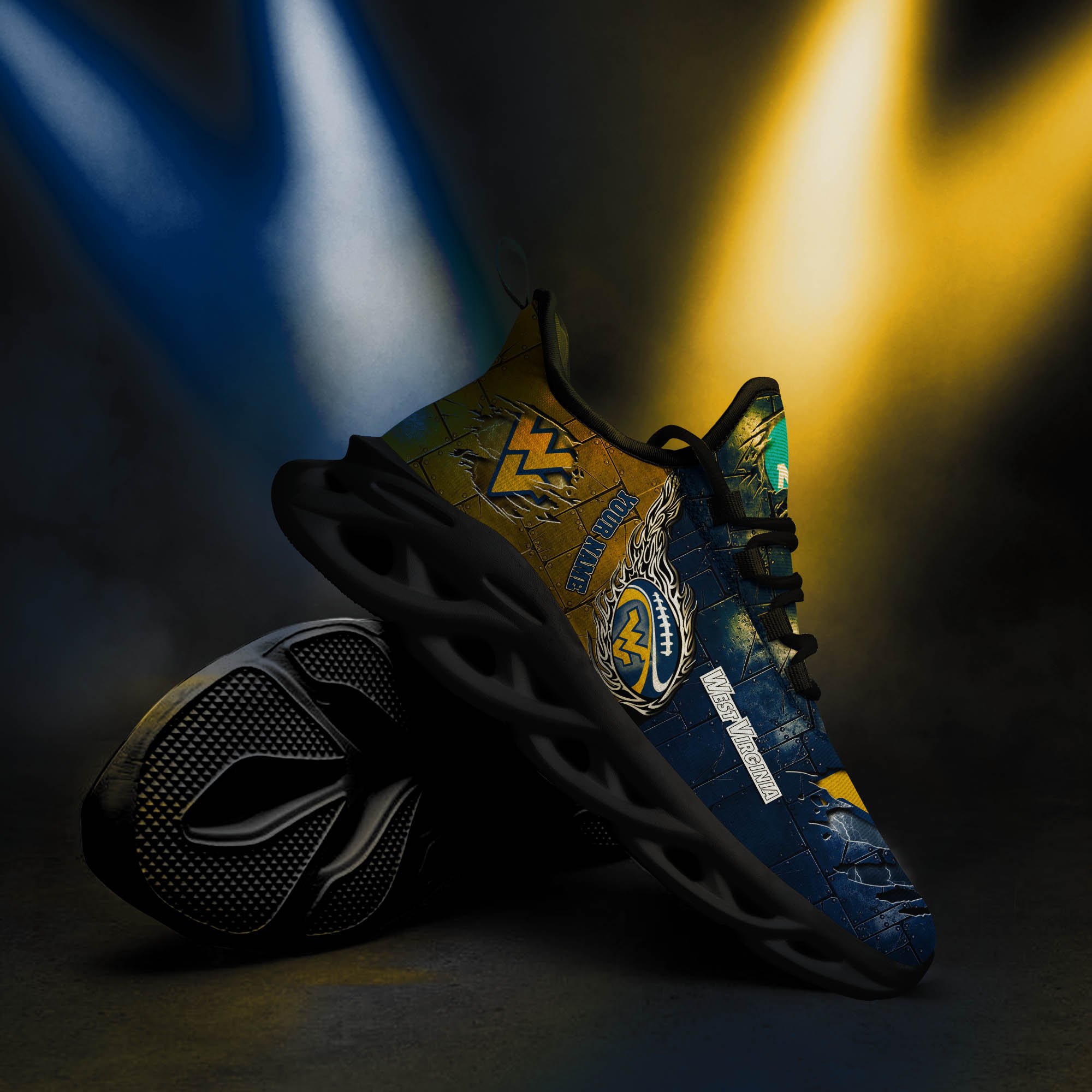 West Virginia Mountaineers Black Max Soul Shoes 2026 Versions, White Max Soul Shoes Custom Your Name PH879