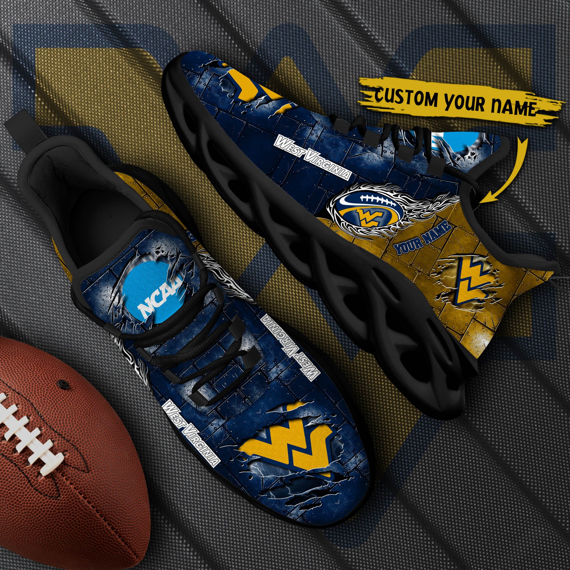 West Virginia Mountaineers Black Max Soul Shoes 2026 Versions, White Max Soul Shoes Custom Your Name PH879