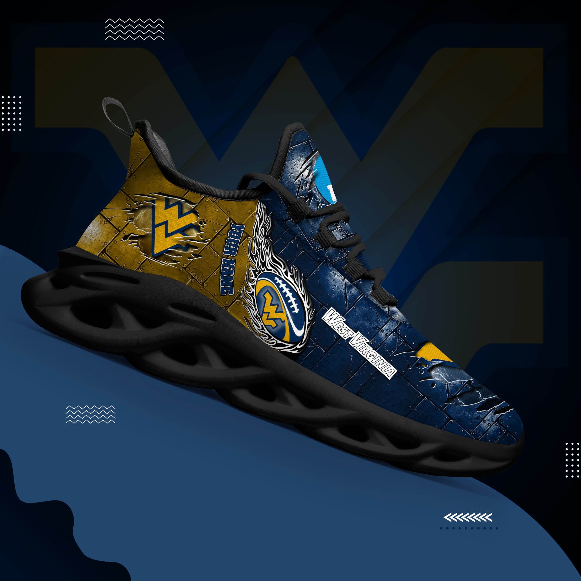 West Virginia Mountaineers Black Max Soul Shoes 2026 Versions, White Max Soul Shoes Custom Your Name PH879