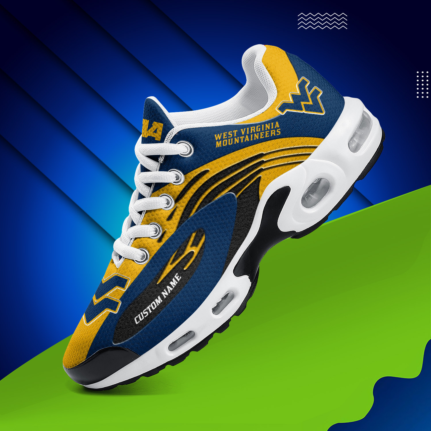 West Virginia Mountaineers Personalized Name Team Logo Mix Colors Wave Line TN Shoes Air Cushion Sneakers
