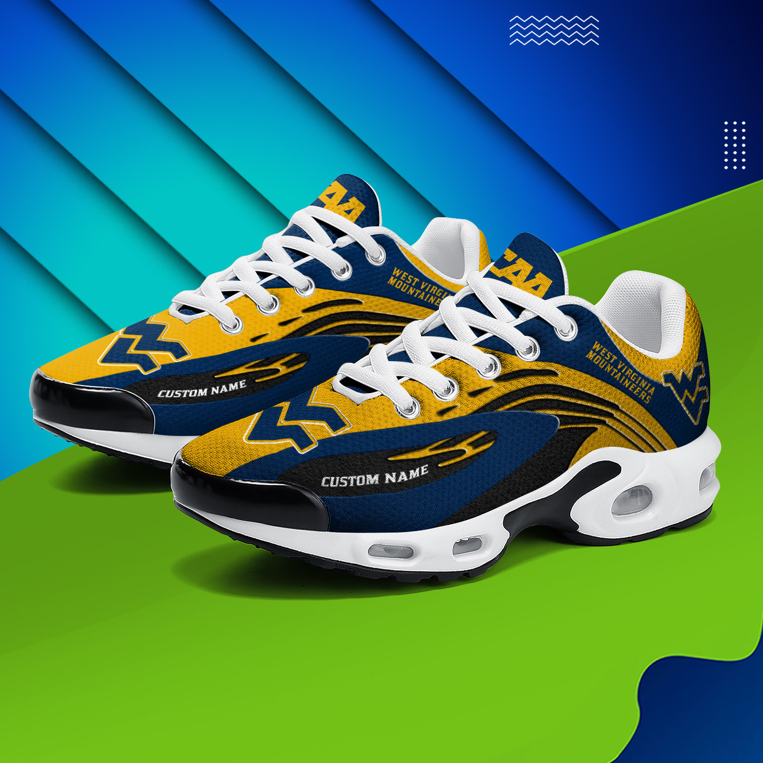 West Virginia Mountaineers Personalized Name Team Logo Mix Colors Wave Line TN Shoes Air Cushion Sneakers