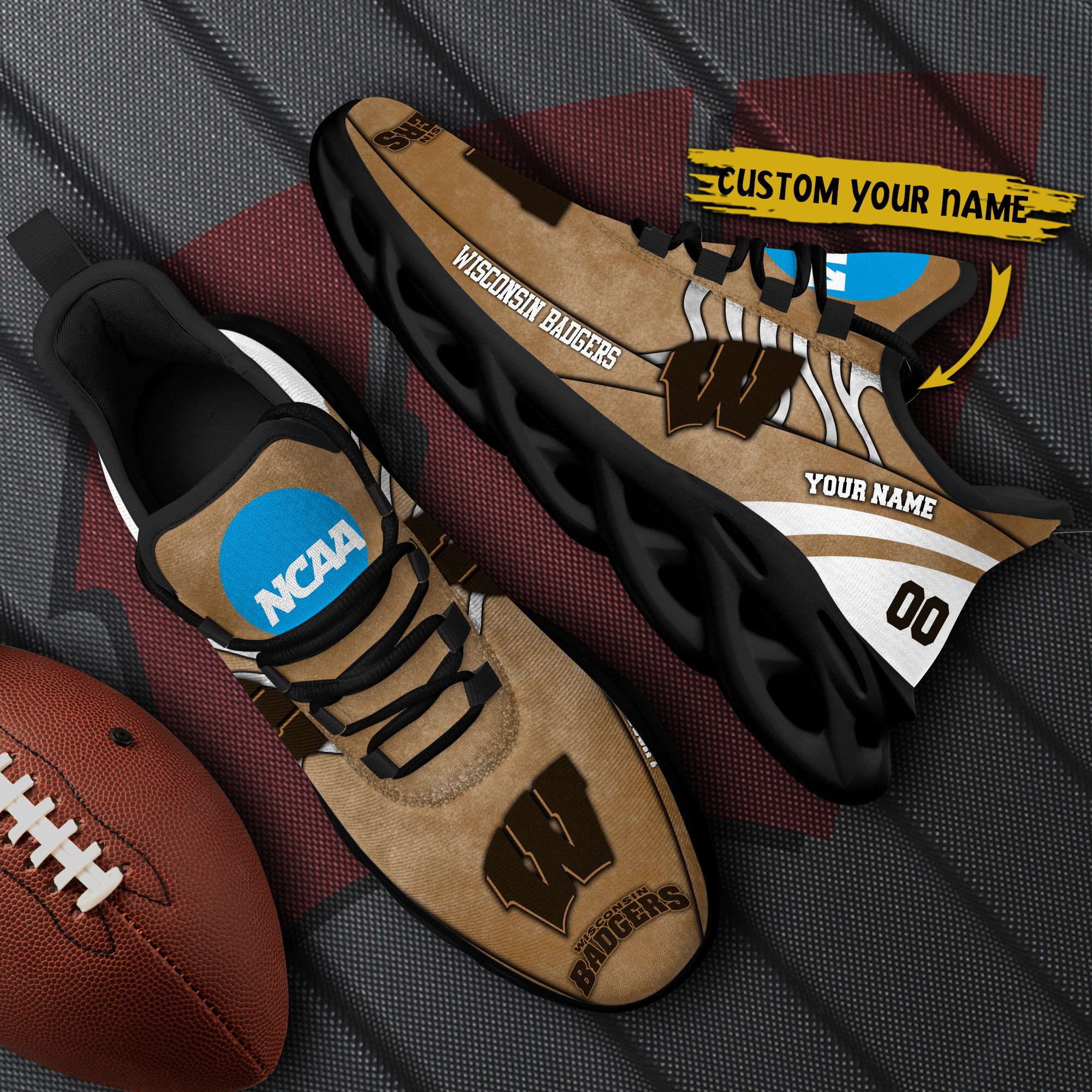 Wisconsin Badgers Black Max Soul Shoes 2026 Versions Custom Your Name And Number 312