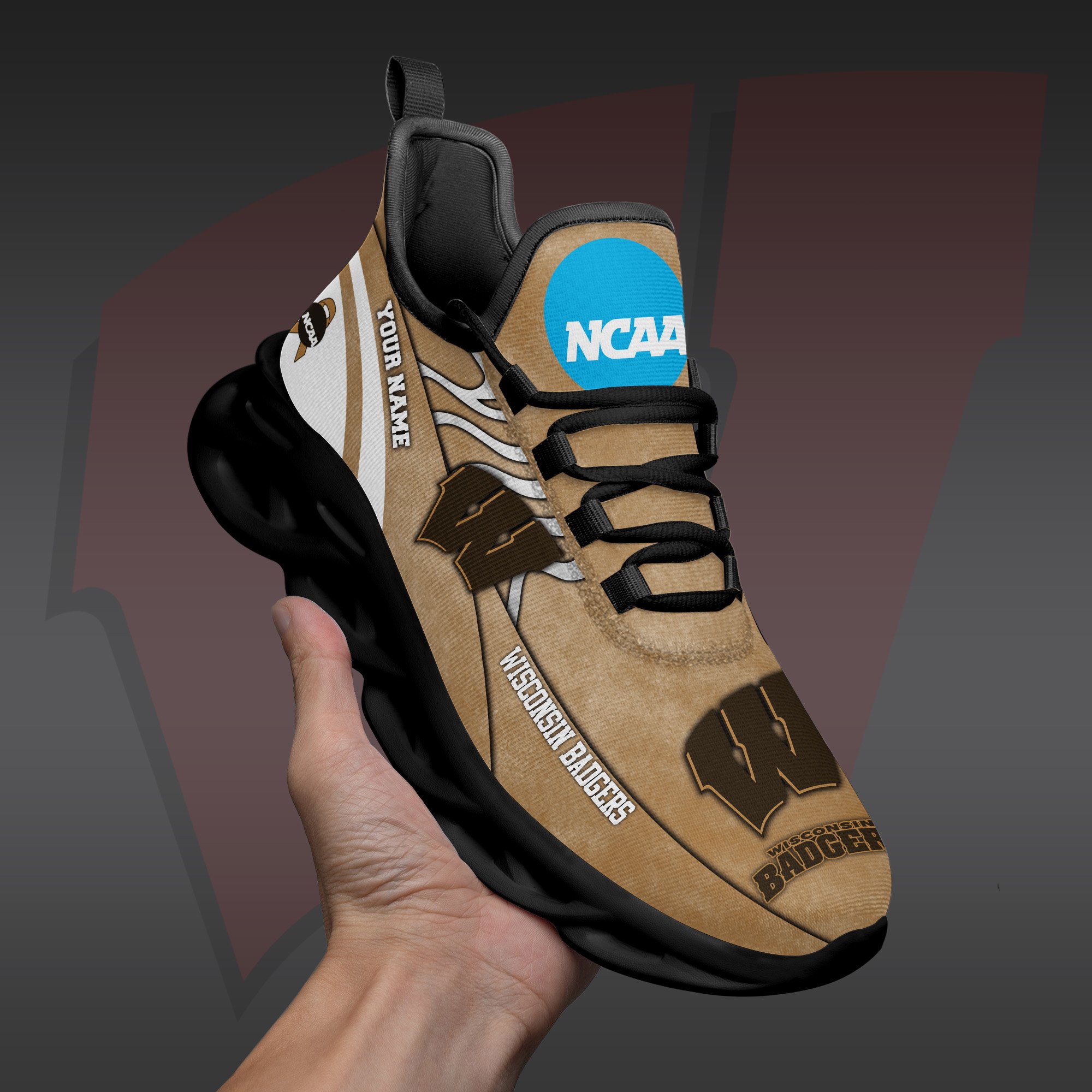 Wisconsin Badgers Black Max Soul Shoes 2026 Versions Custom Your Name And Number 312